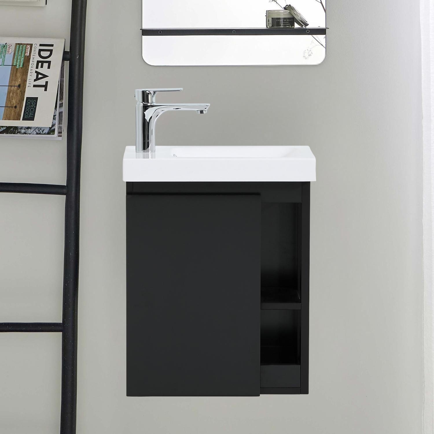 Meuble lave-mains noir vasque blanche HAMPTON
