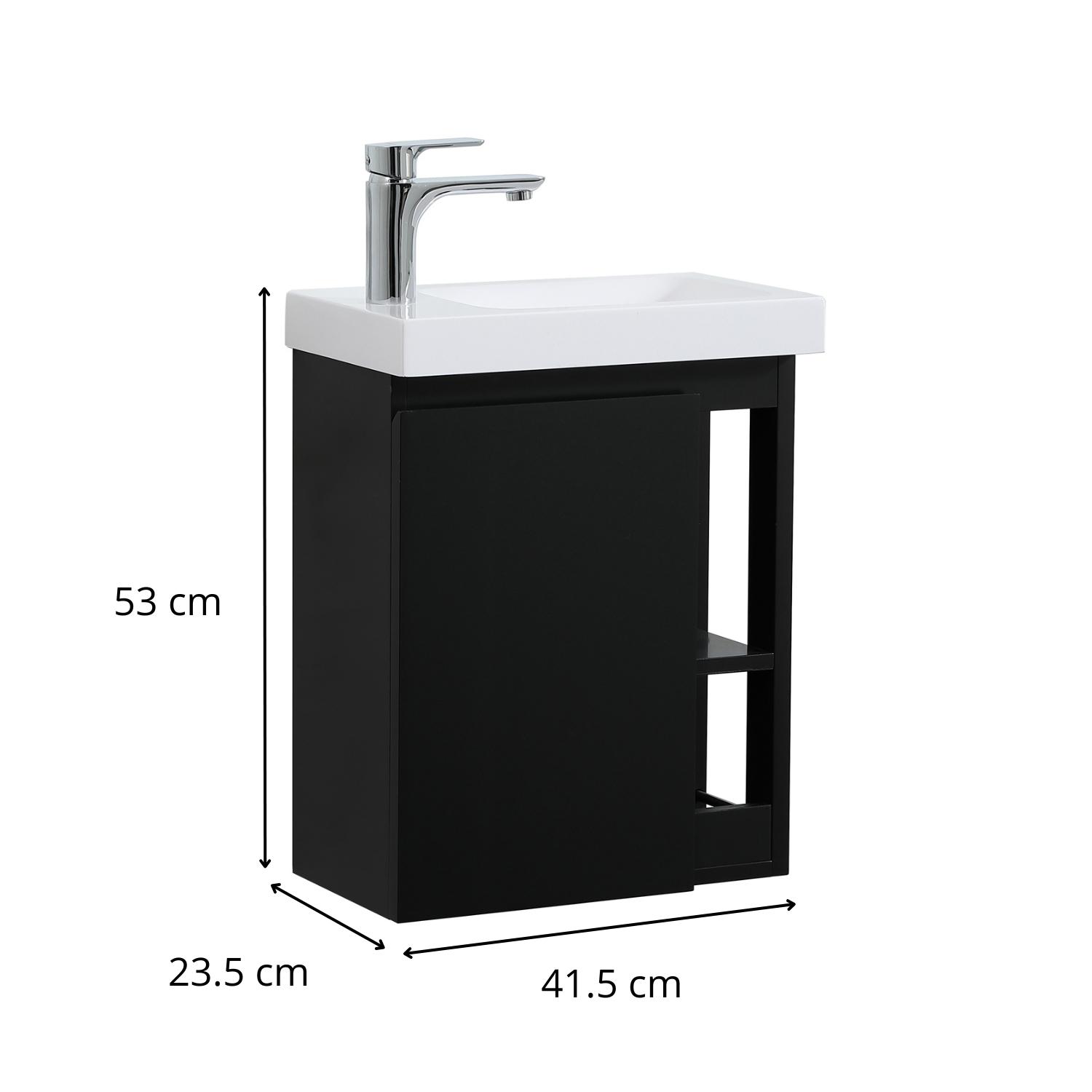 Meuble lave-mains noir vasque blanche HAMPTON