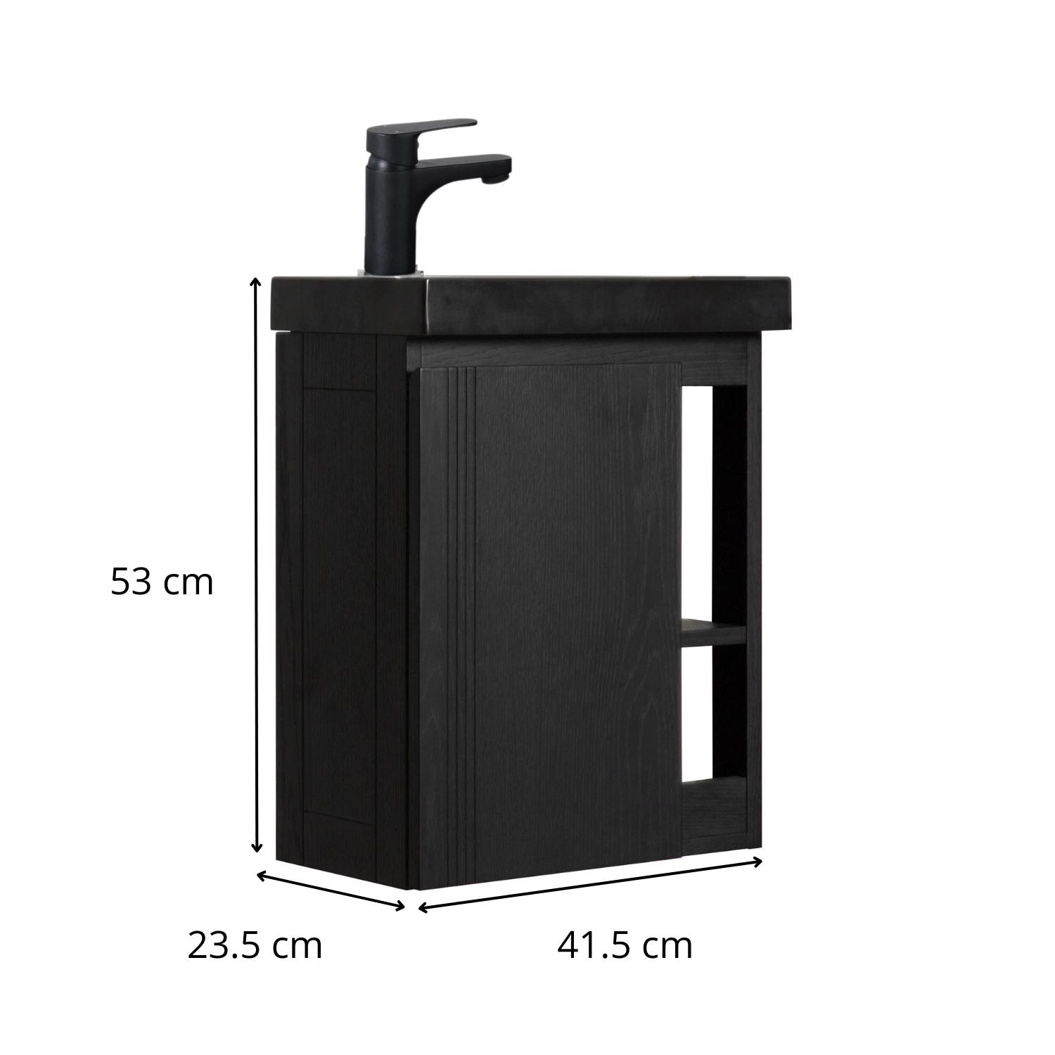 Meuble lave-mains chêne carbone vasque noire