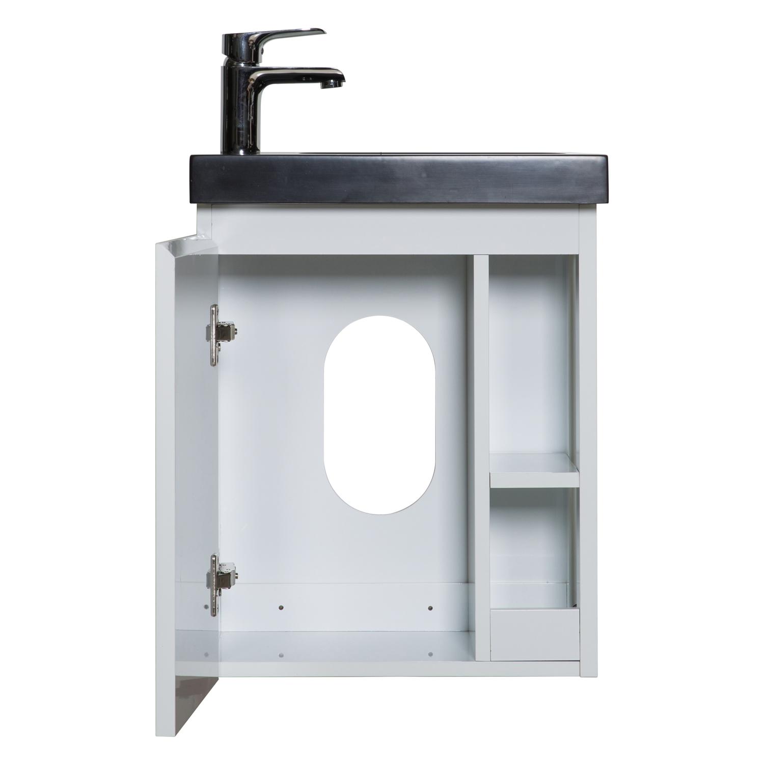Meuble lave-mains chêne carbone vasque noire