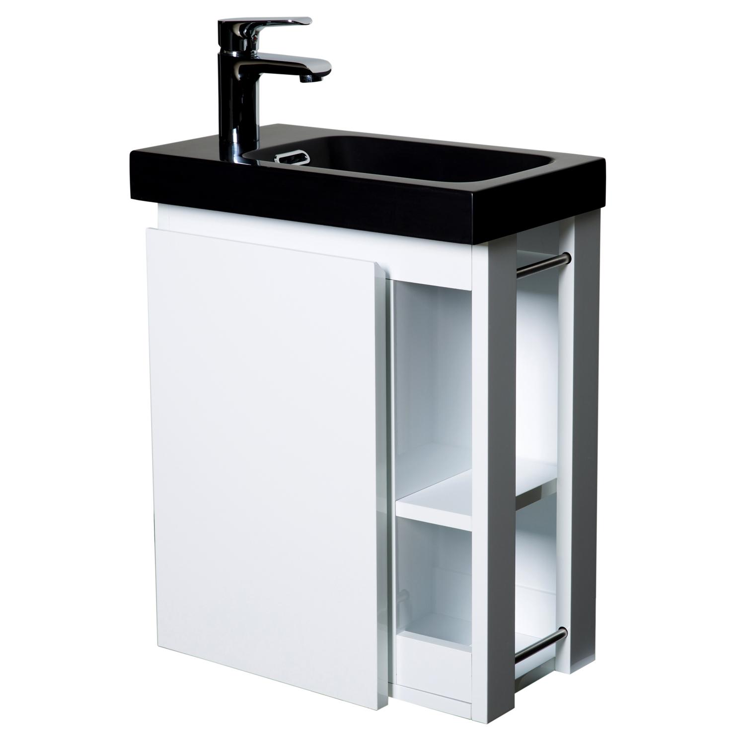 Meuble lave-mains chêne carbone vasque noire