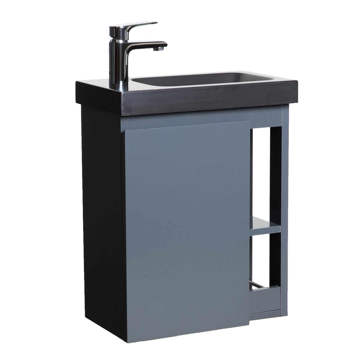 Meuble lave-mains chêne carbone vasque noire