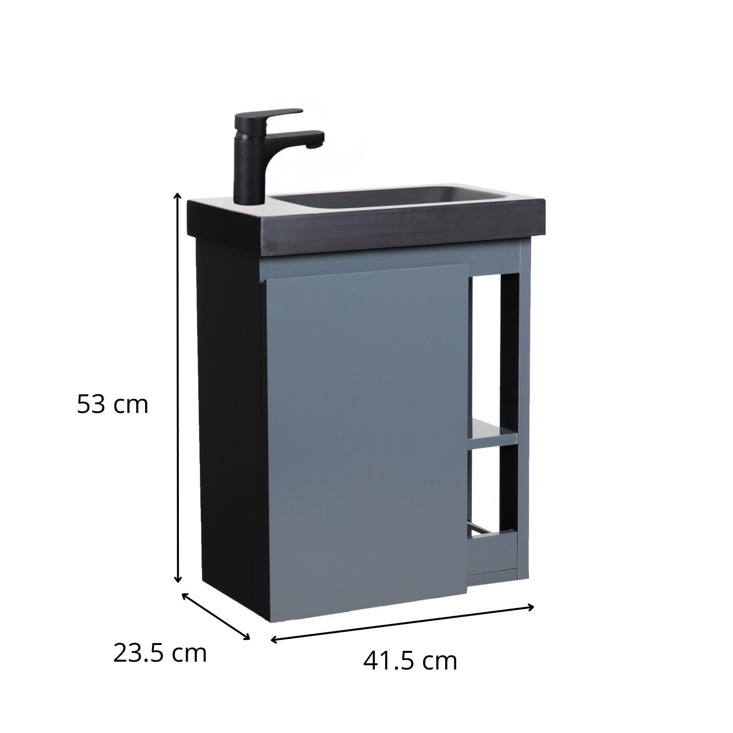 Meuble lave-mains chêne carbone vasque noire