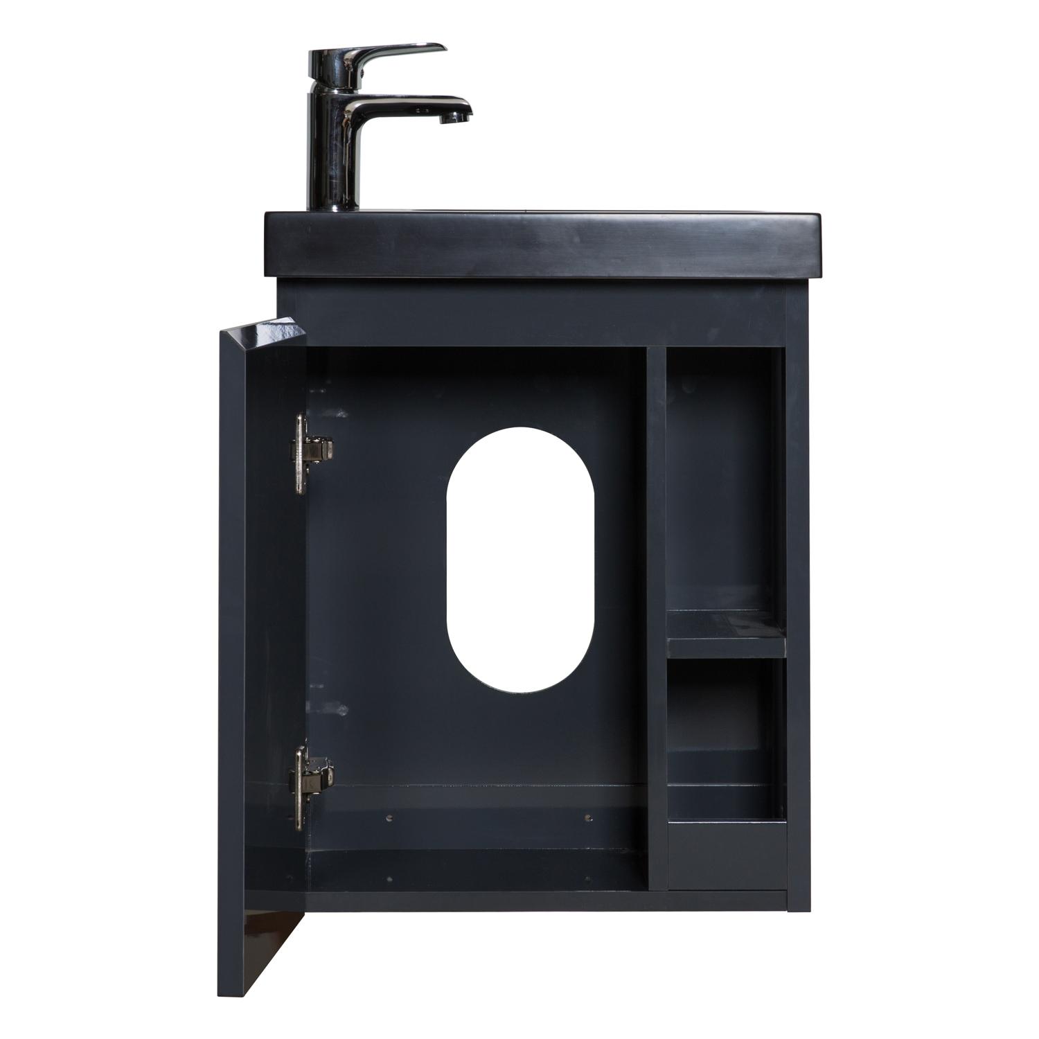 Meuble lave-mains chêne carbone vasque noire