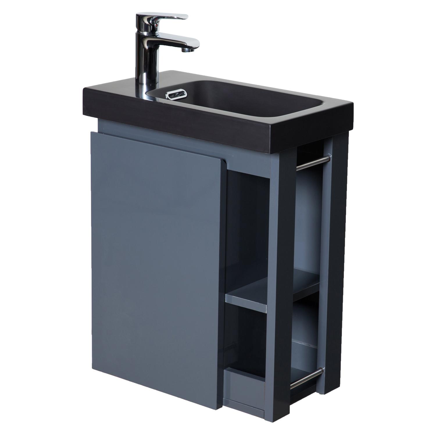 Meuble lave-mains chêne carbone vasque noire