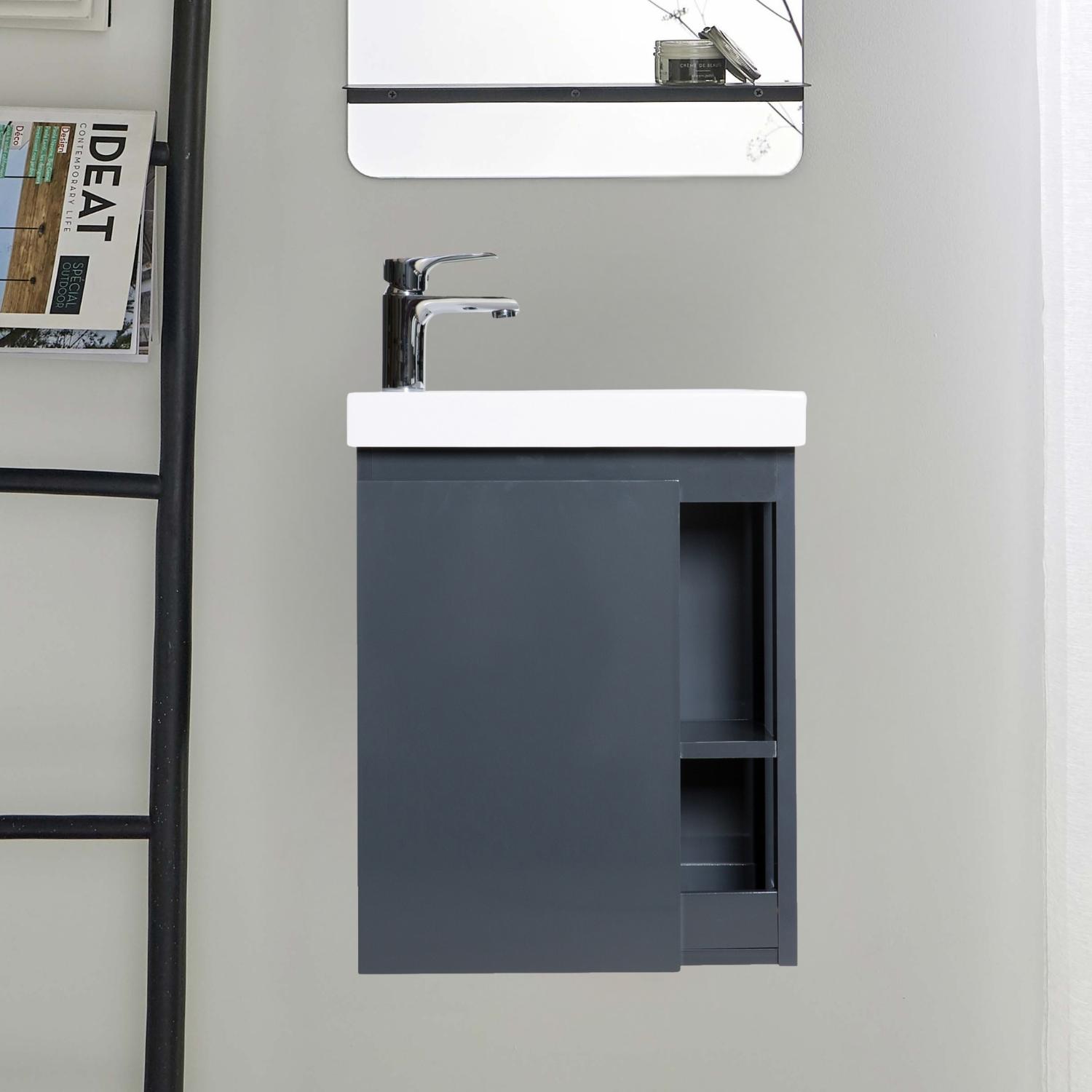 Ensemble lave-mains avec rangement latéral avec robinet chromé