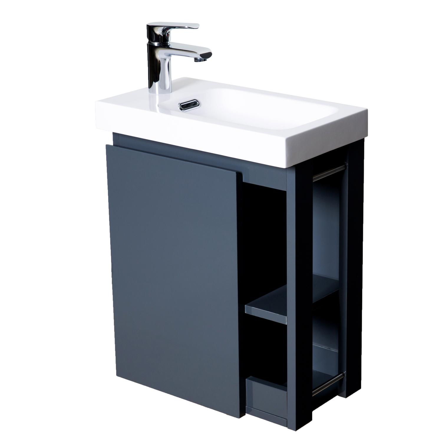 Ensemble lave-mains avec rangement latéral avec robinet chromé