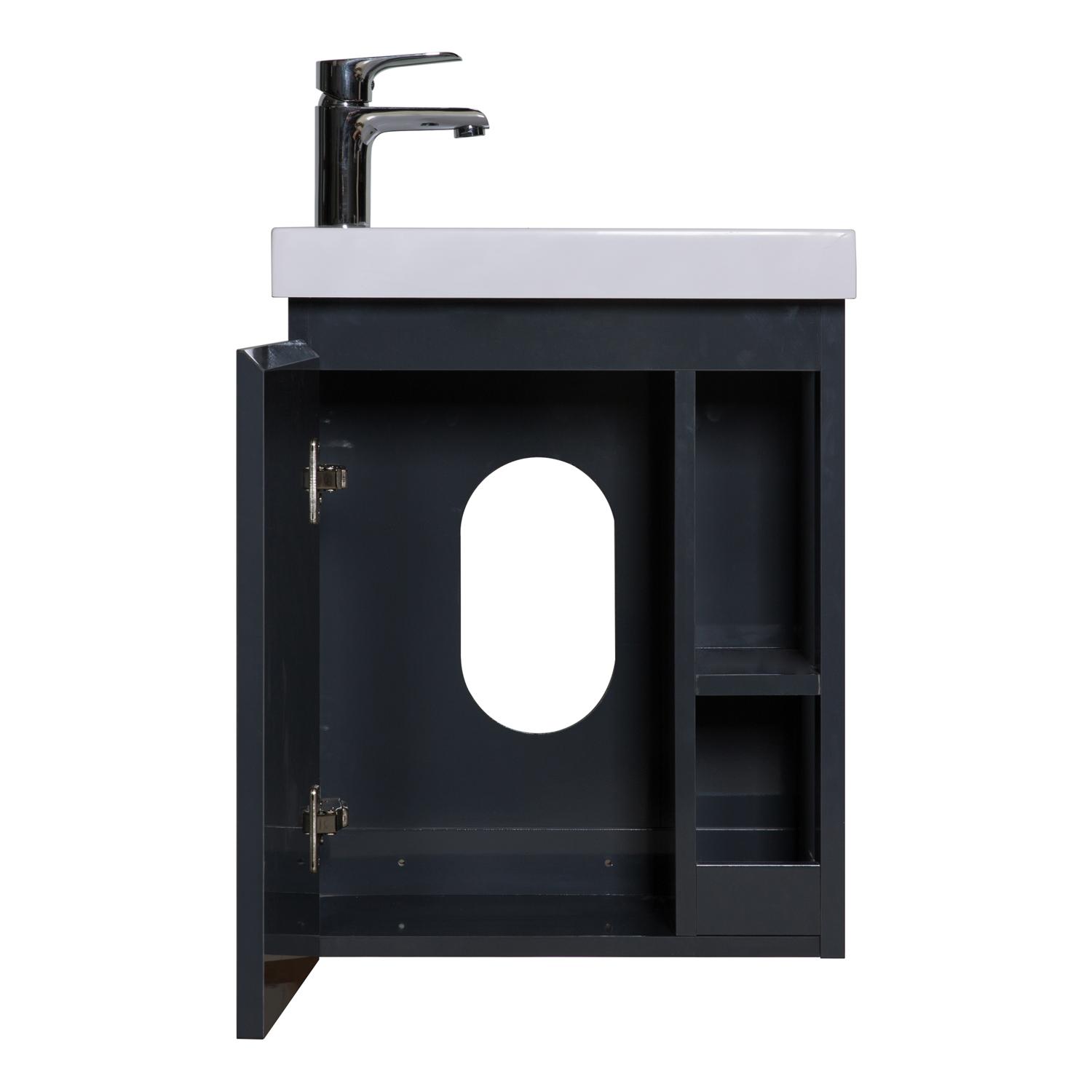 Ensemble lave-mains avec rangement latéral, robinet chromé et miroir tablette