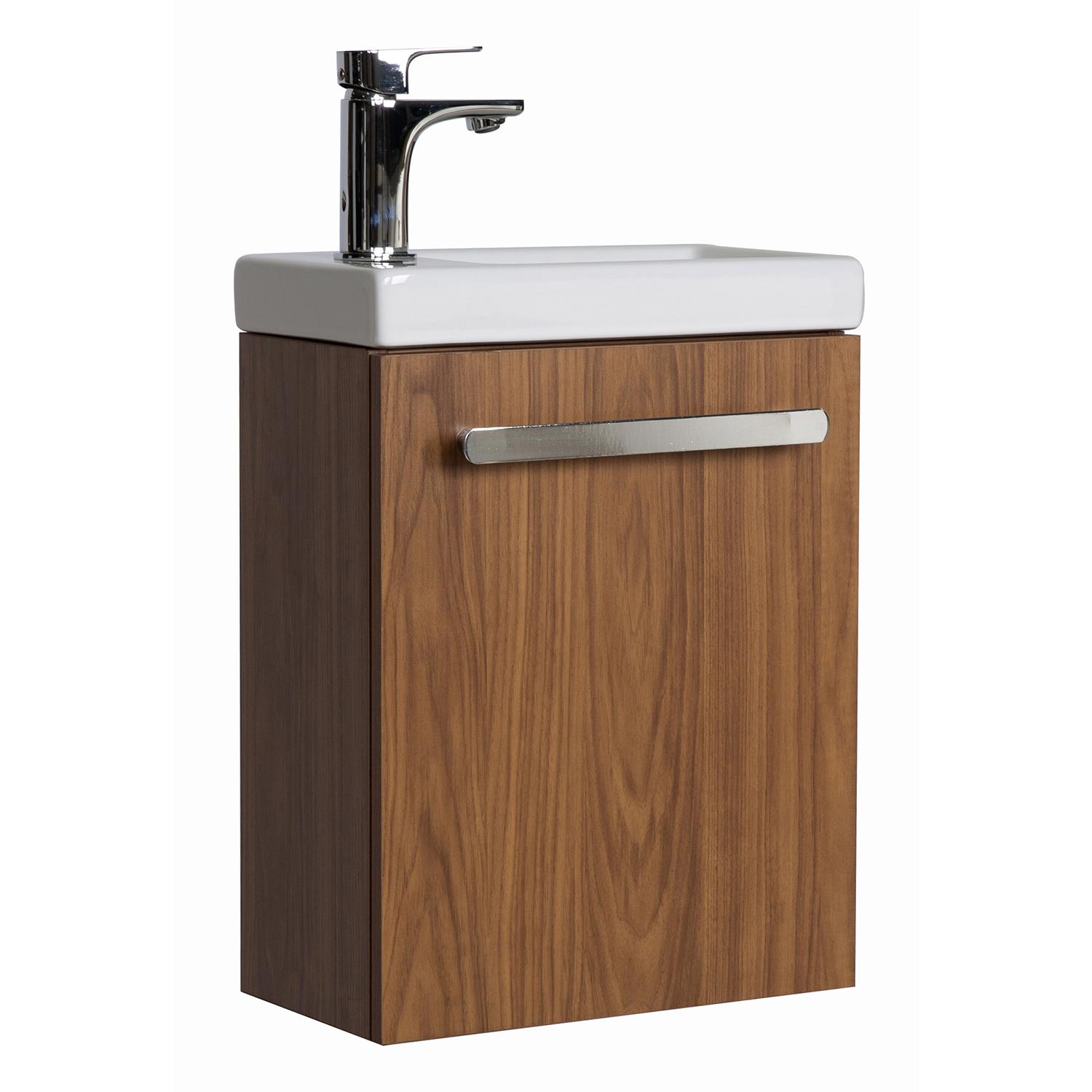 Ensemble meuble lave-mains décor chêne vasque noire NEVADA avec robinet chromé