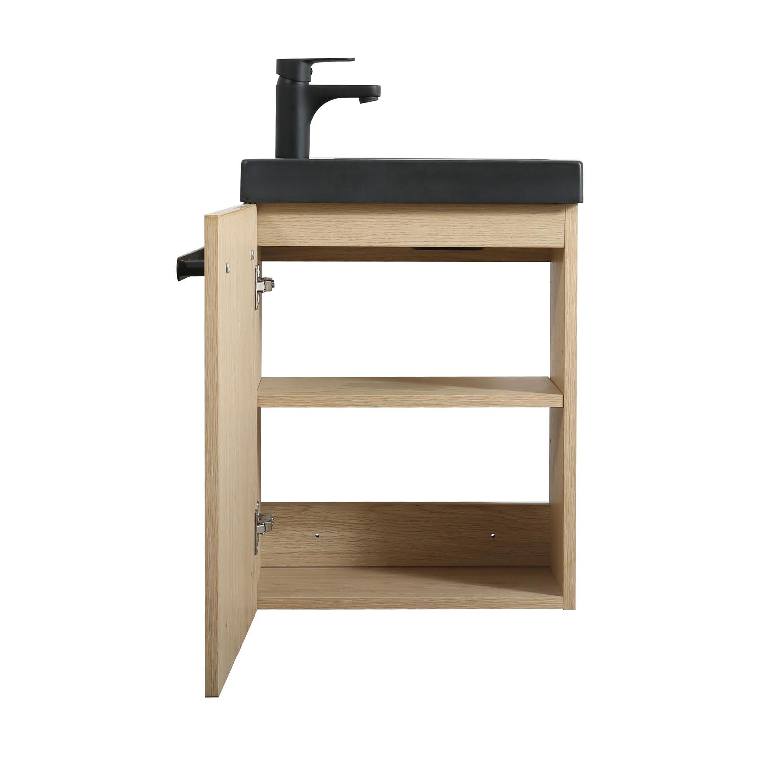Ensemble lave-mains suspendu avec poignée métal, robinet noir et miroir ovale noir
