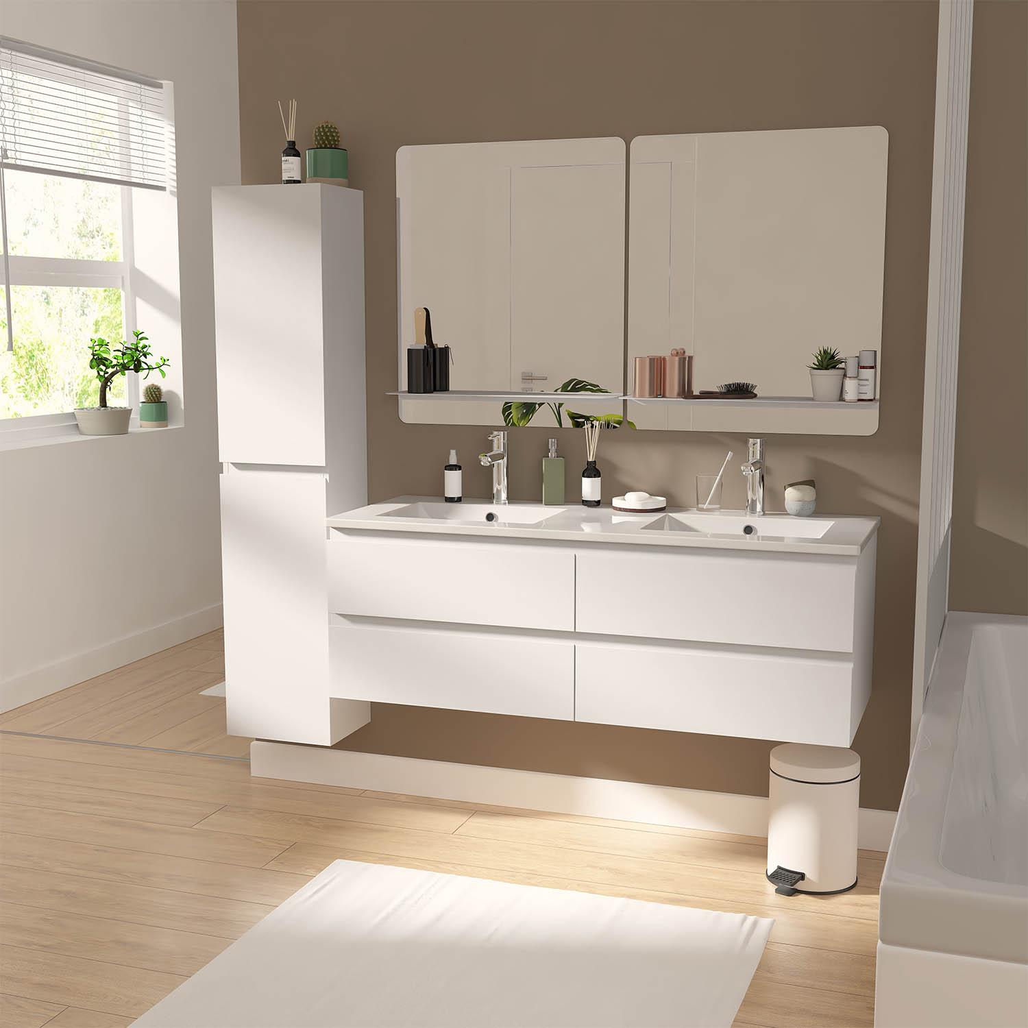 Meuble double vasque blanc  120cm  + plan double vasque