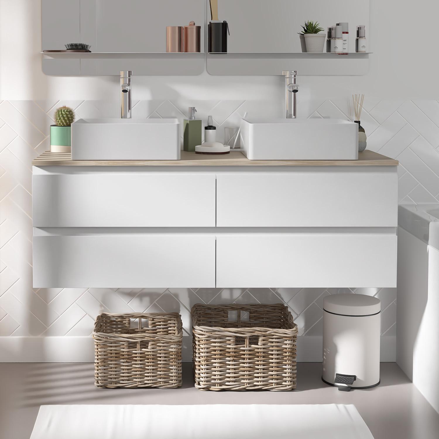 Ensemble meuble double vasque noir carbone 120 cm  + 2 vasques + 2 robinets