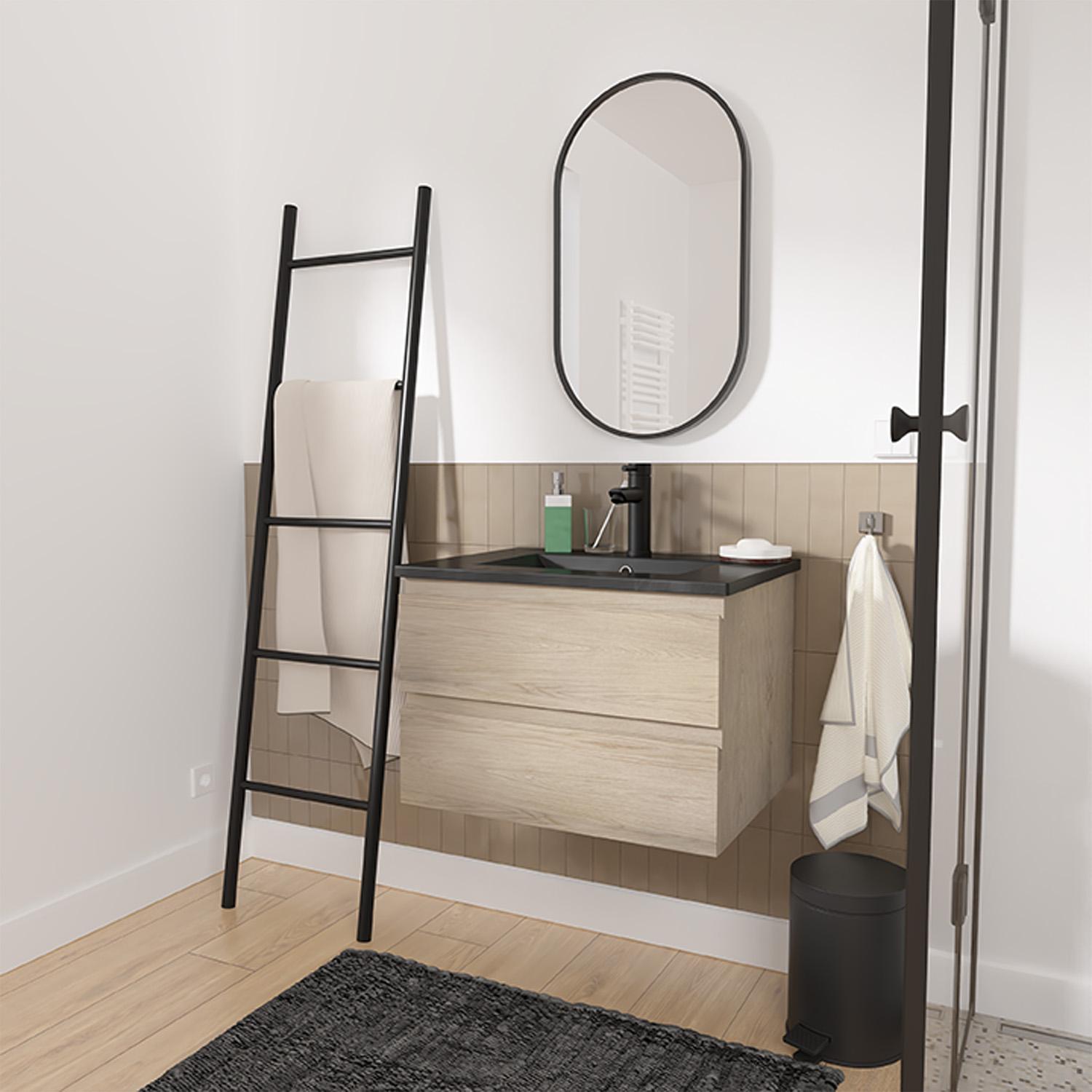 Meuble simple vasque décor chêne  60cm + vasque