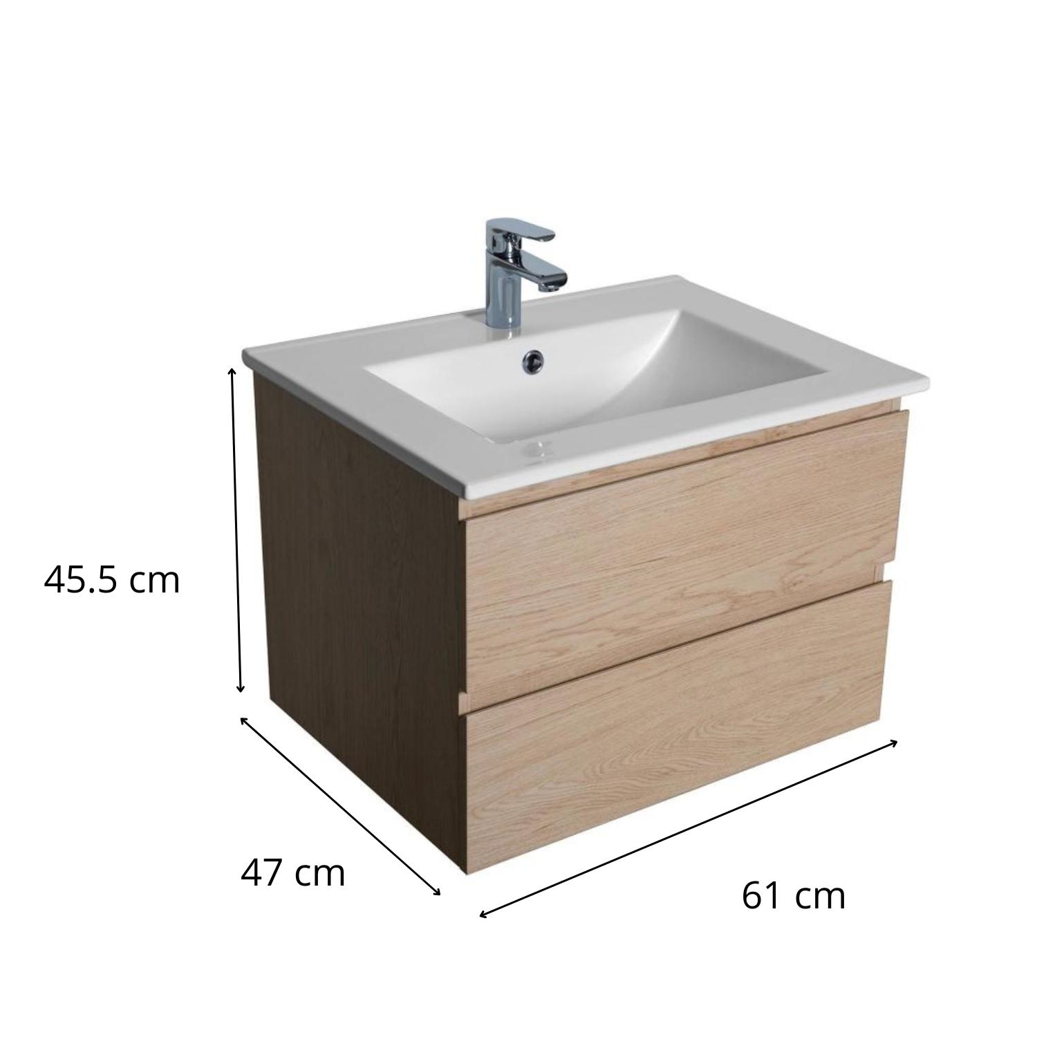 Meuble simple vasque suspendu avec plan vasque céramique 60cm