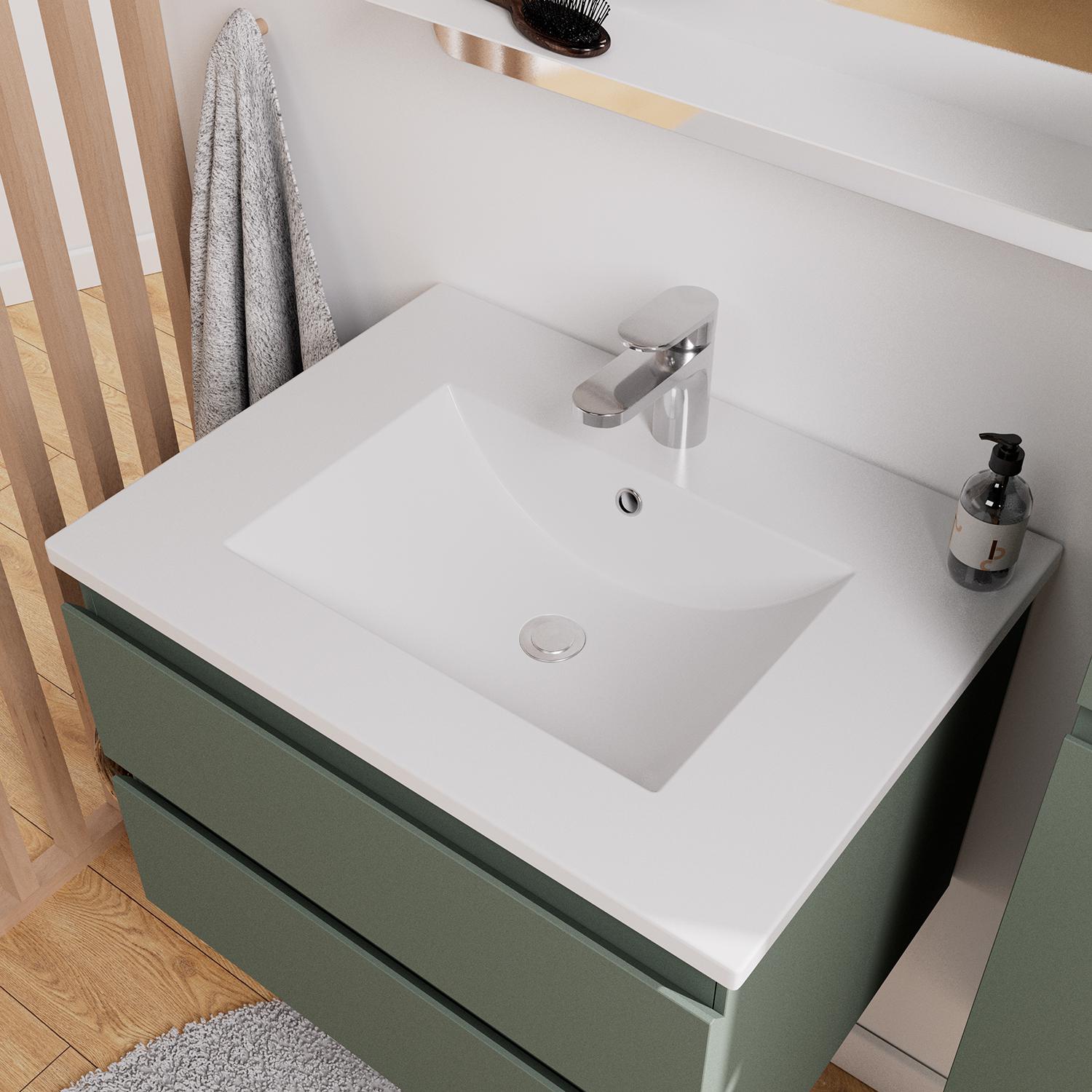 Ensemble meuble simple vasque décor chêne carbone 60cm + vasque + robinet