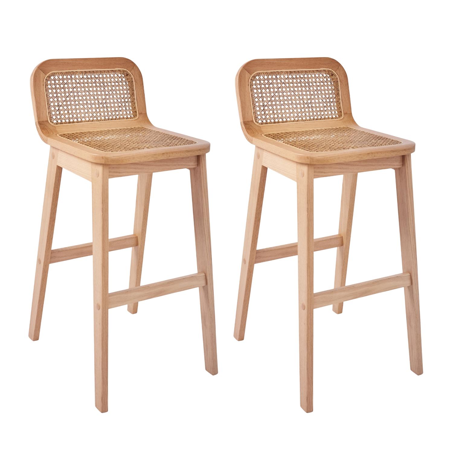 Lot de chaises d'îlot et bar en chêne et assise cannage 65cm