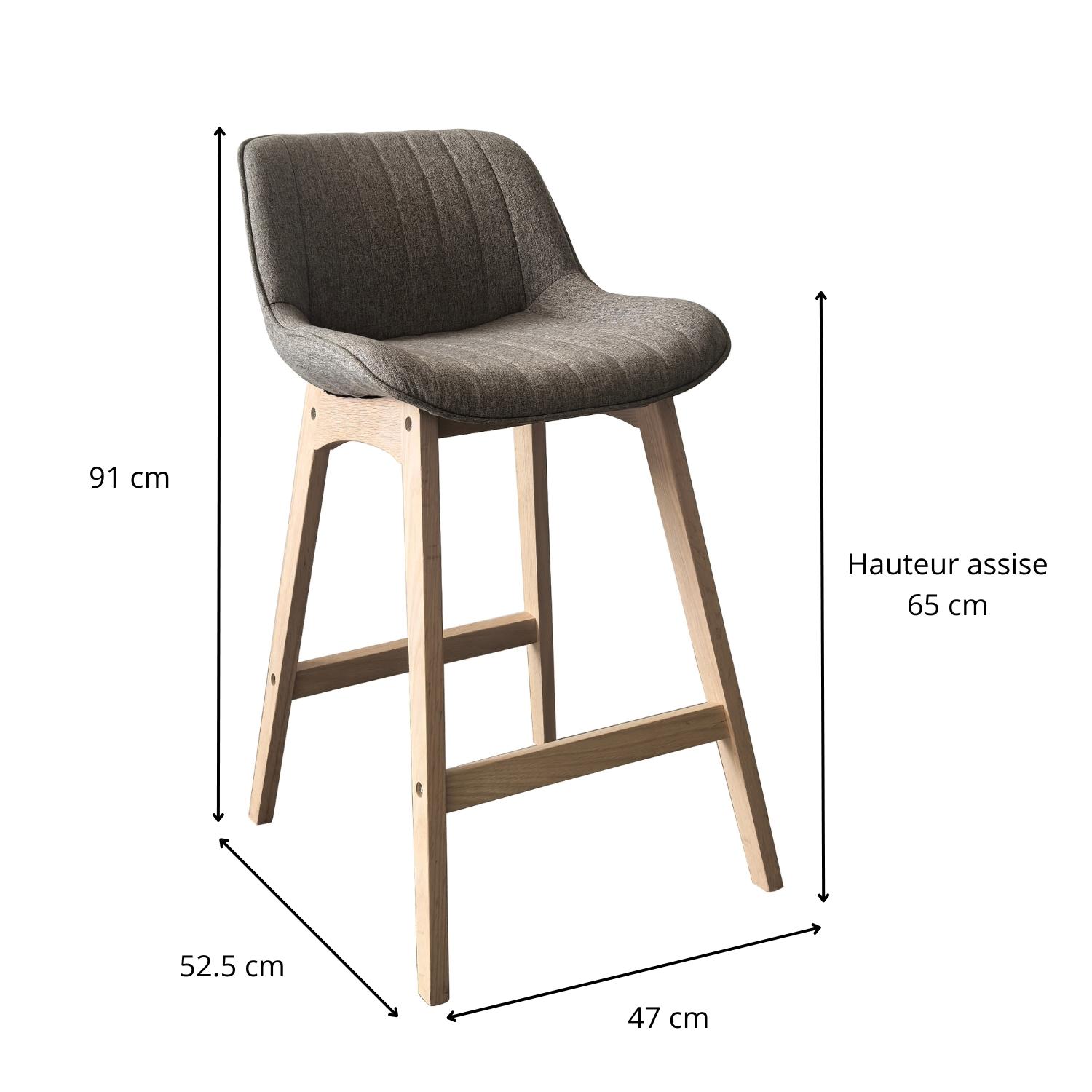 Lot de chaises d'îlot et bar en chêne et assise tissu 65cm