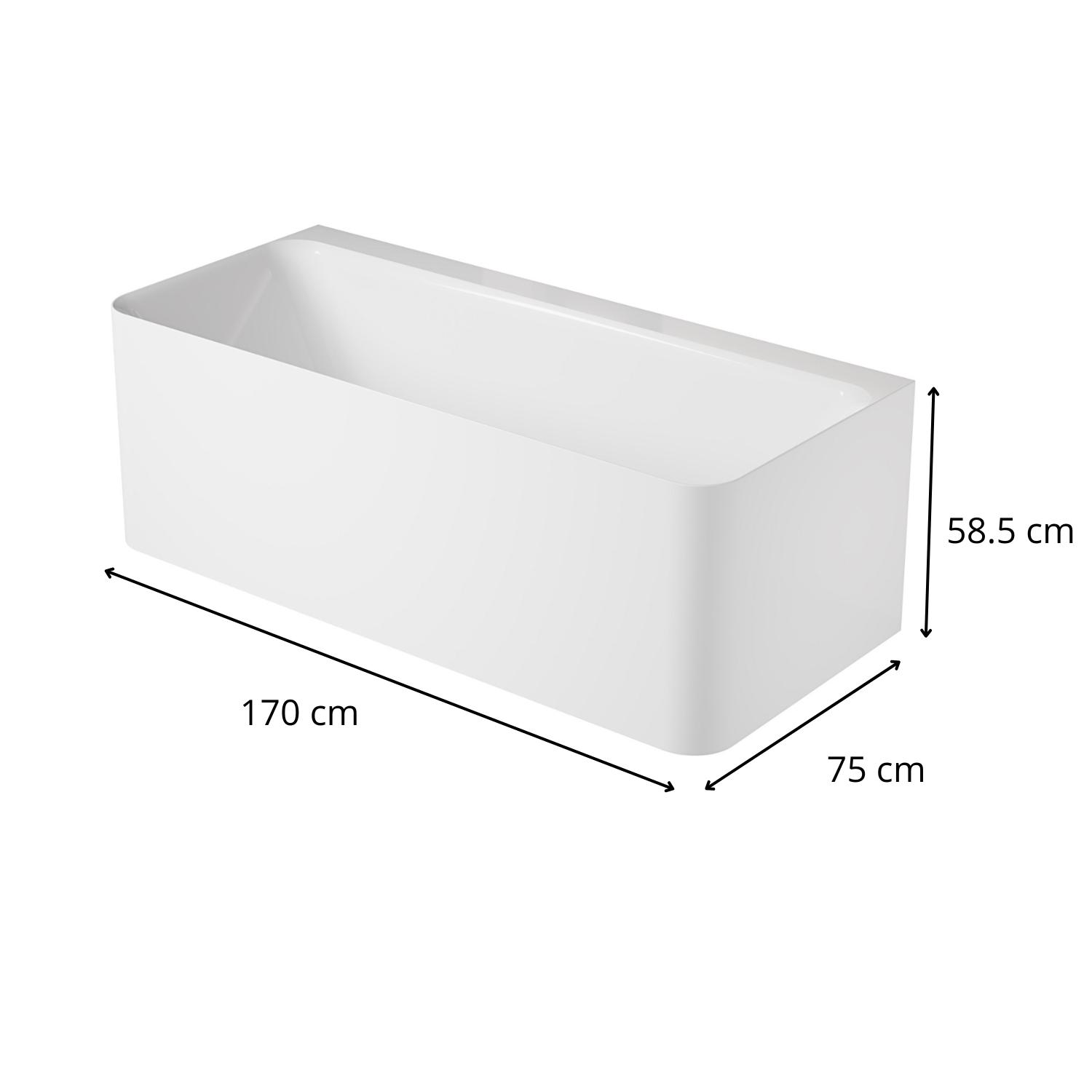 Baignoire acrylique semi-îlot murale blanche 170cm