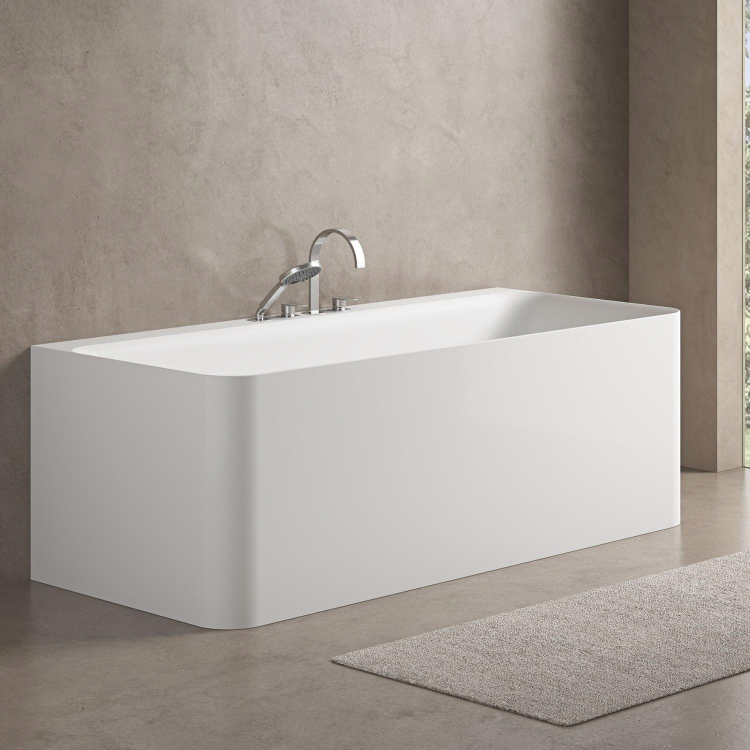 Baignoire acrylique semi-îlot murale blanche 170cm