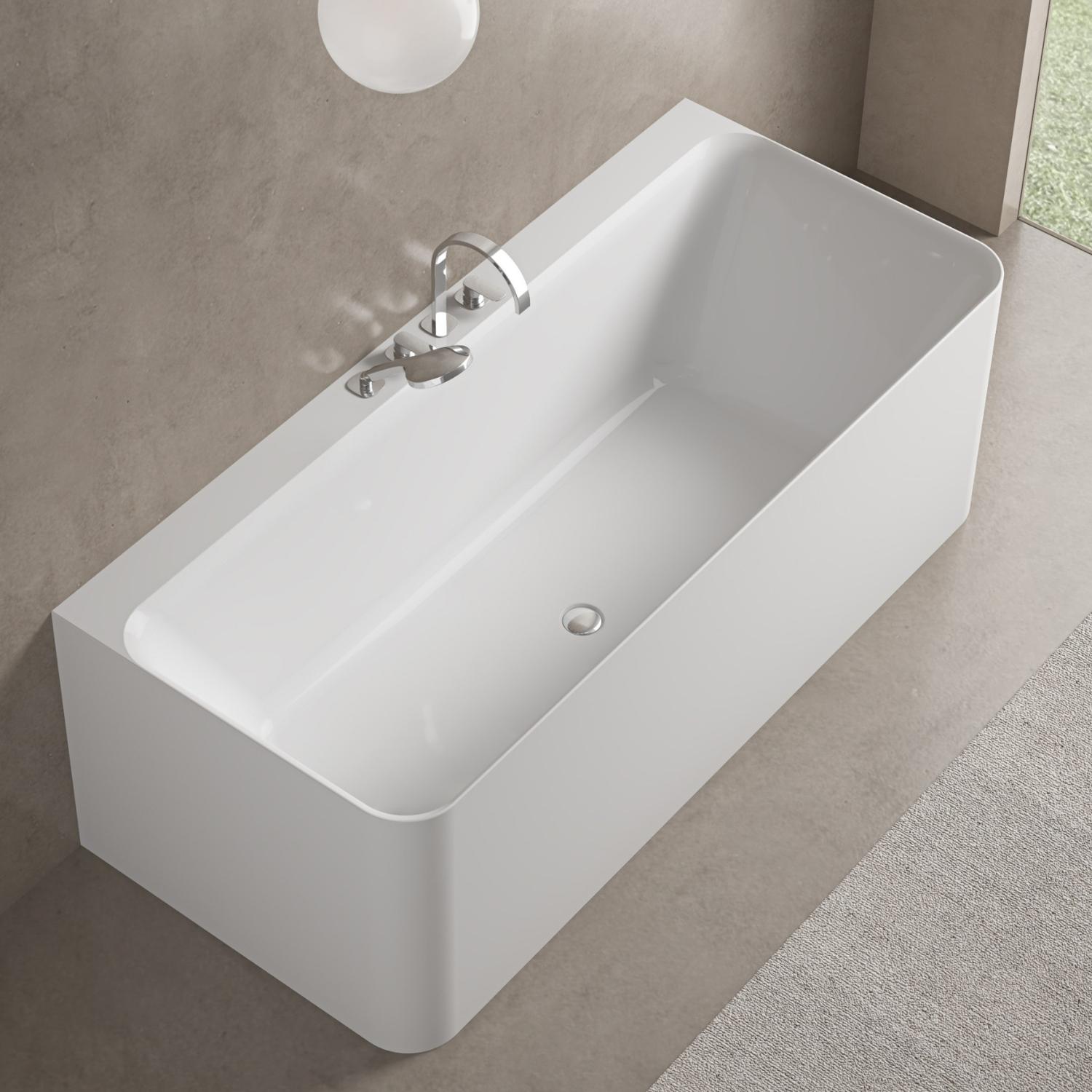 Baignoire acrylique semi-îlot murale blanche 170cm