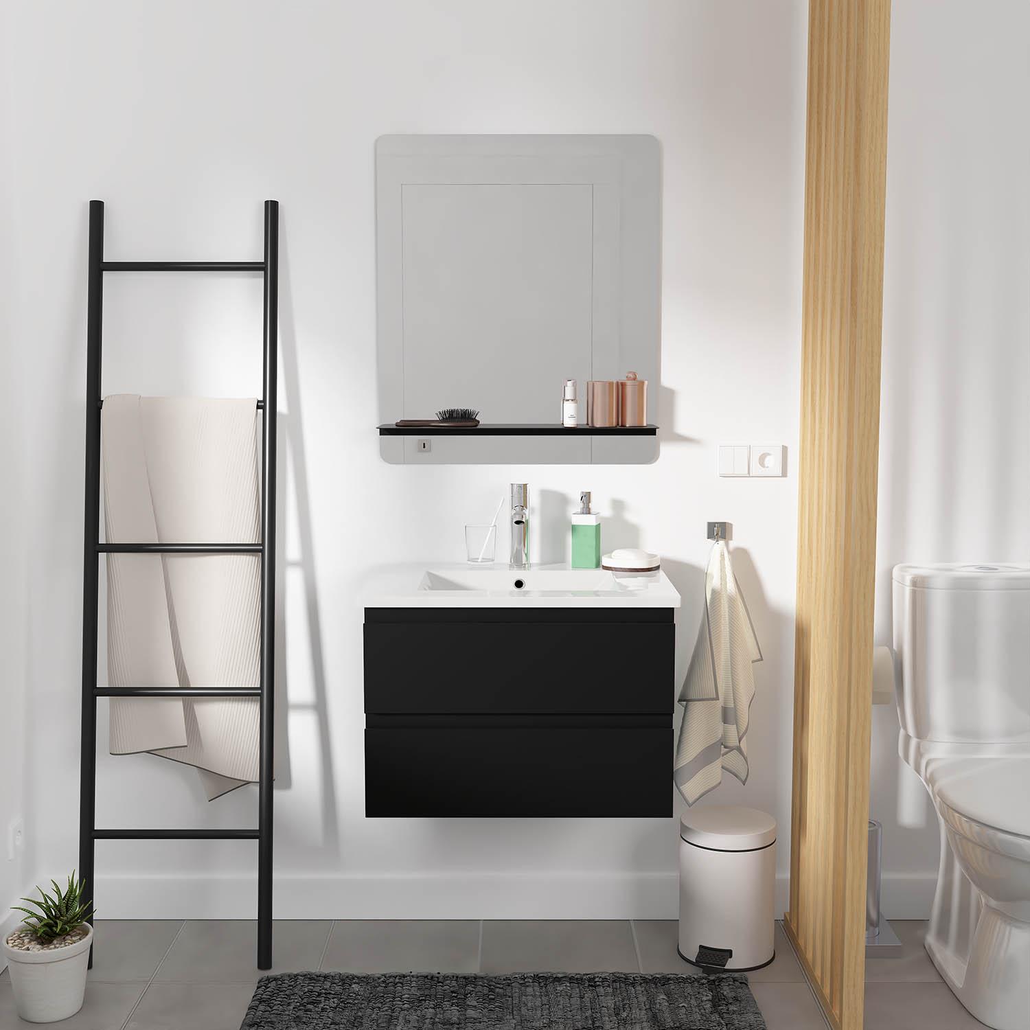 Ensemble meuble simple vasque 60 cm + robinet PIXE + miroir SORRENTO