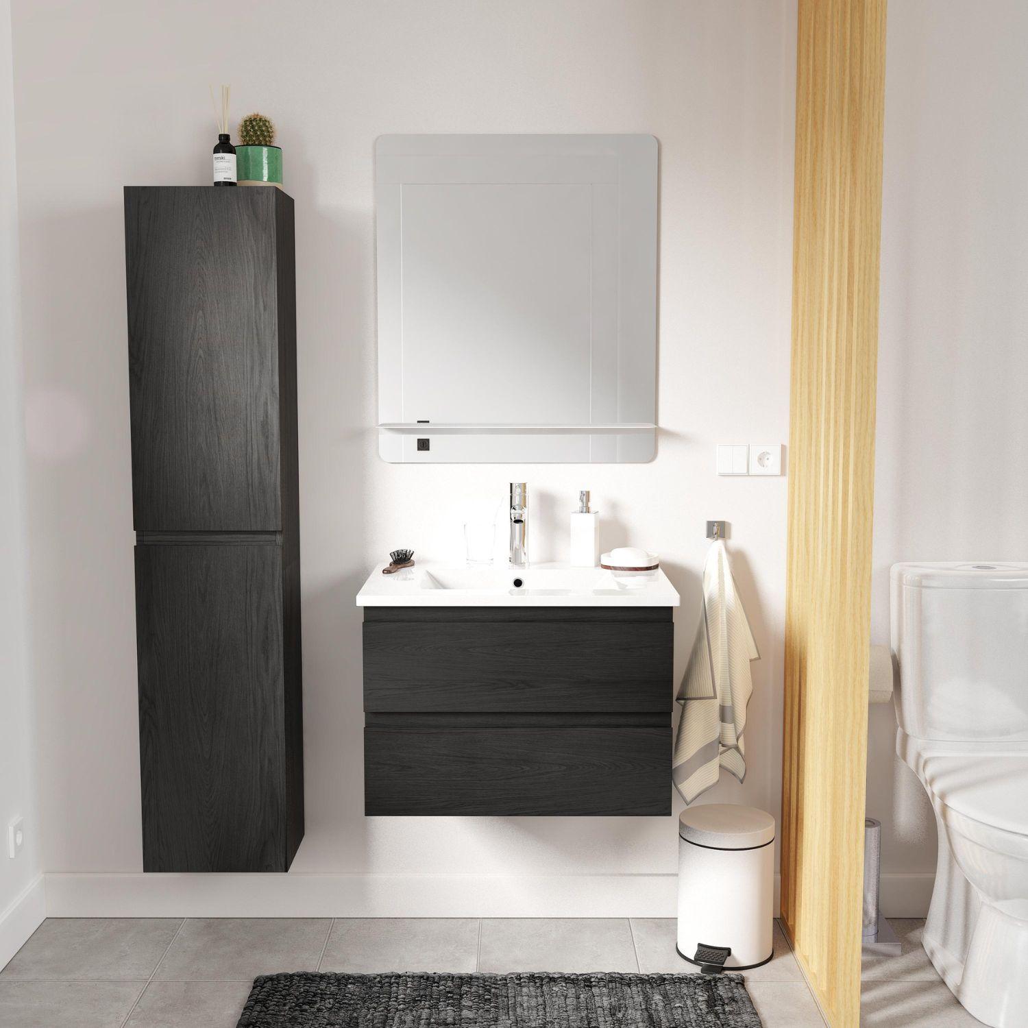 Ensemble meuble simple vasque 60 cm + robinet PIXE + miroir SORRENTO + Colonne SORRENTO