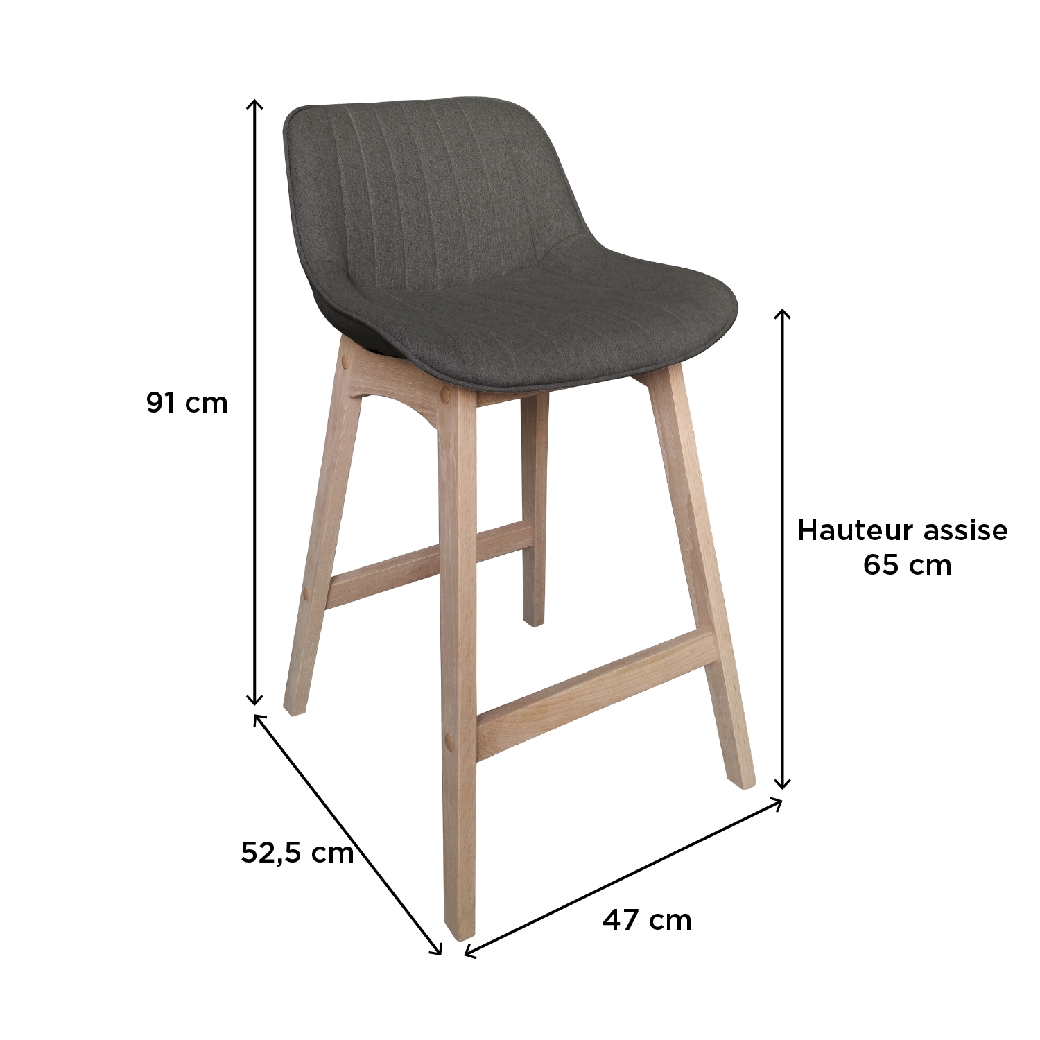 Lot de chaises d'îlot et bar en chêne et assise tissu H65cm