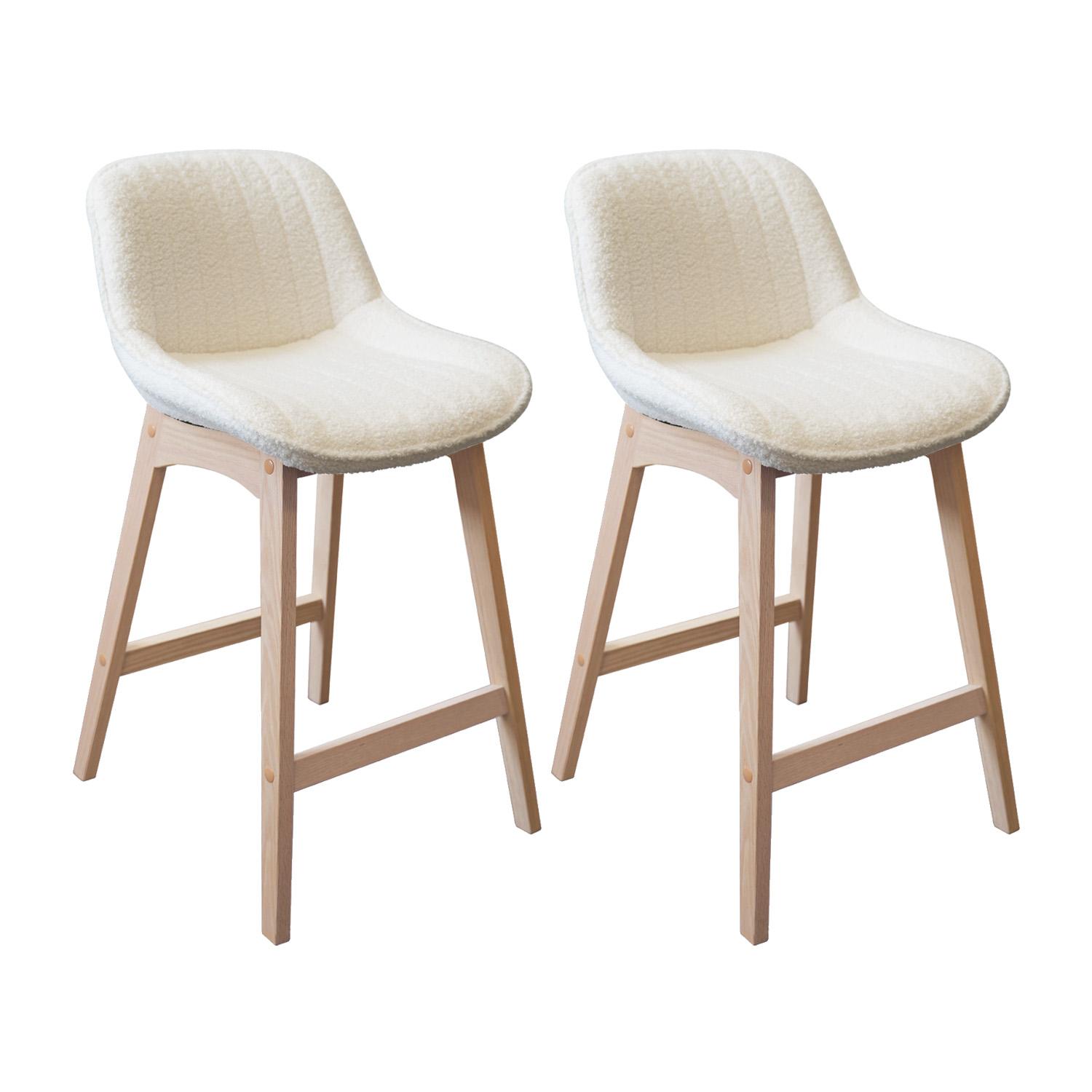 Lot de chaises d'îlot et bar en chêne et assise tissu bouclette H65cm