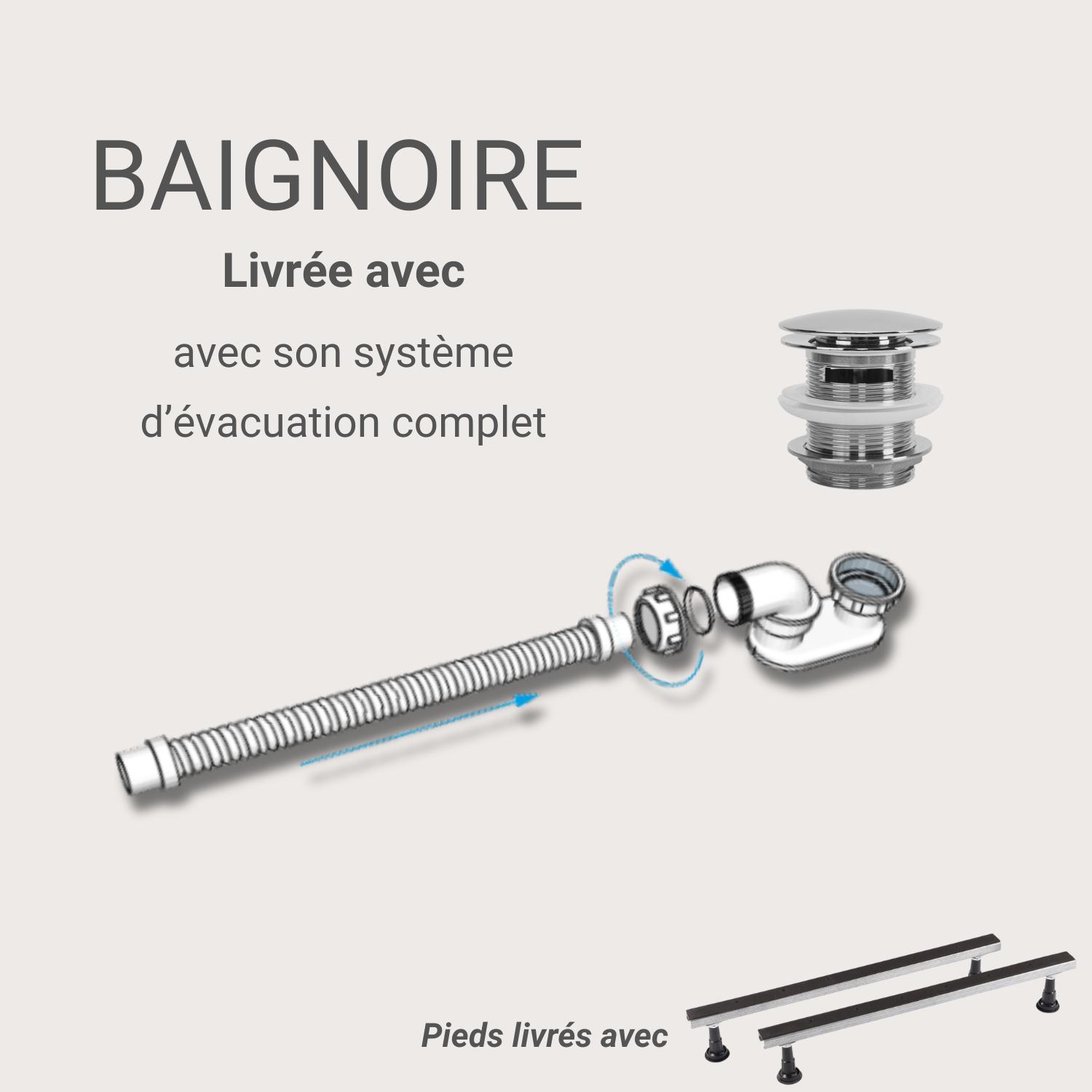 Baignoire semi-îlot blanche 170cm en acrylique Lucite®  - Angle droit - Livrée complète