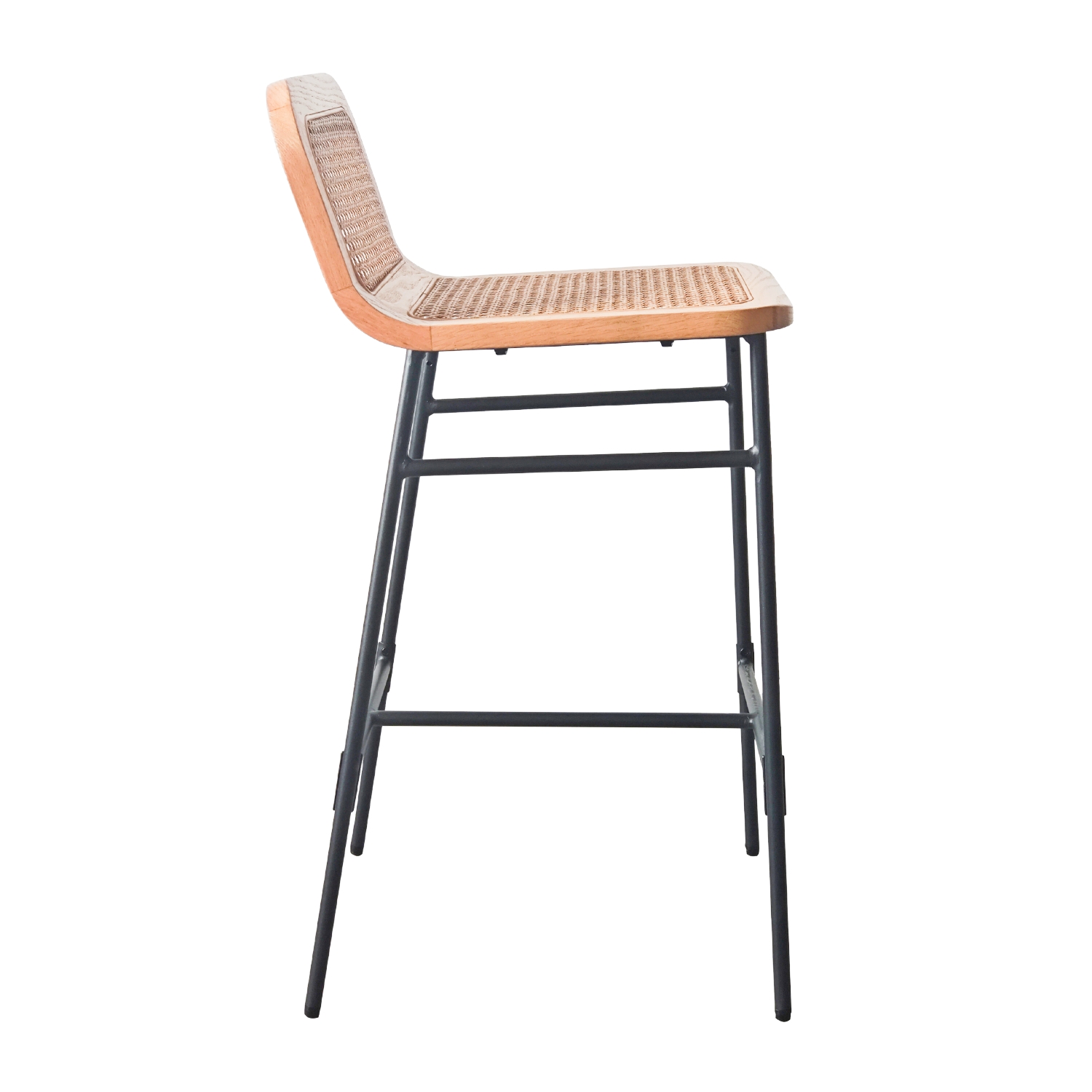 Lot de chaises d'îlot et bar en métal et assise cannage H65cm