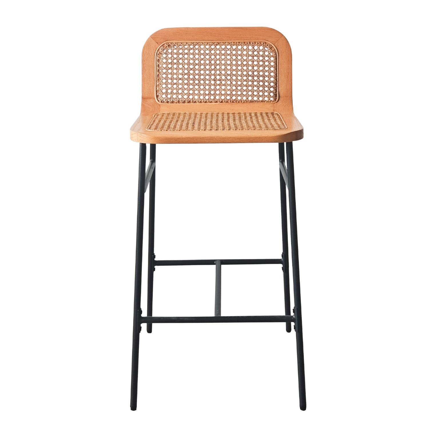 Lot de chaises d'îlot et bar en métal et assise cannage H65cm