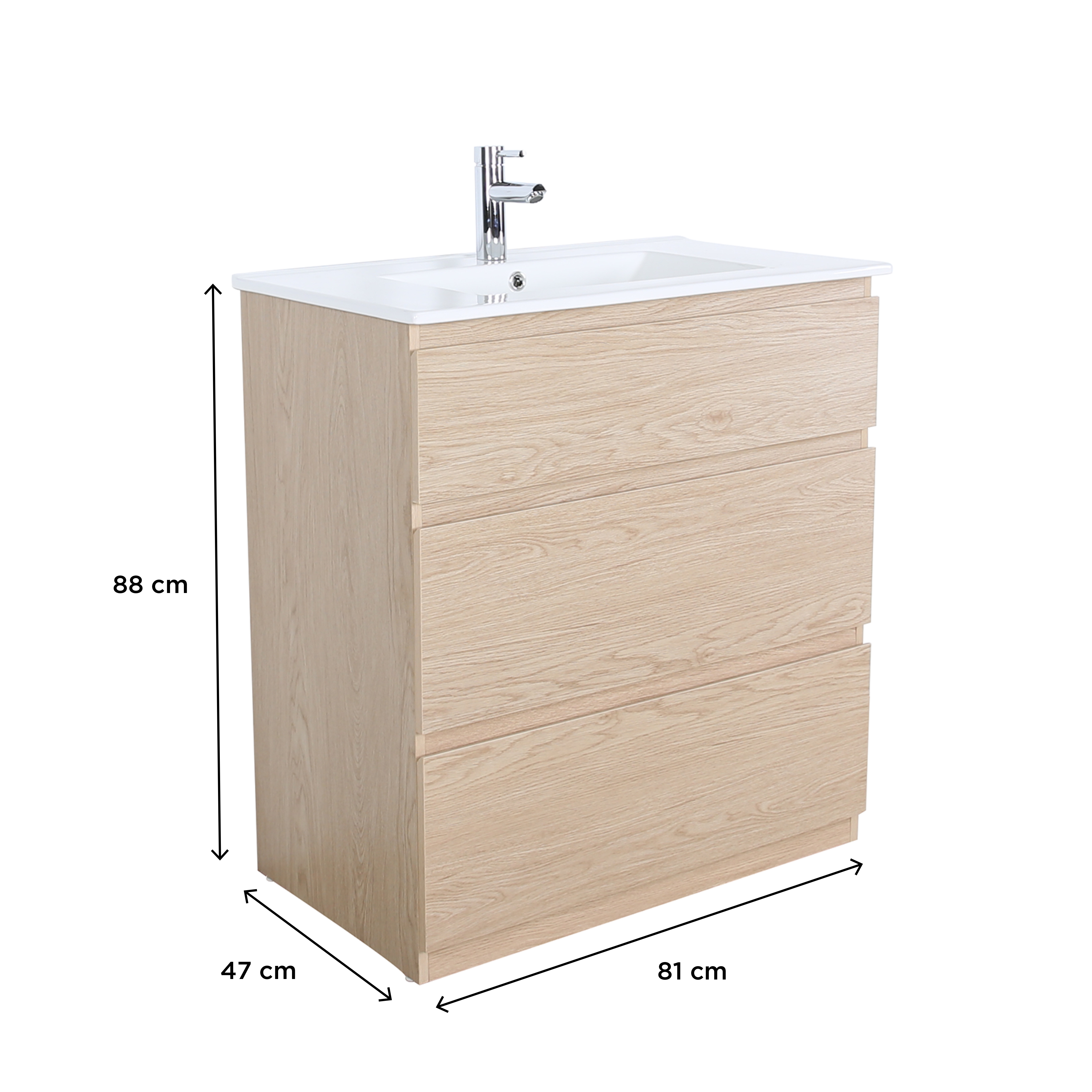 Meuble simple vasque sur pieds 80cm - avec  plan vasque céramique