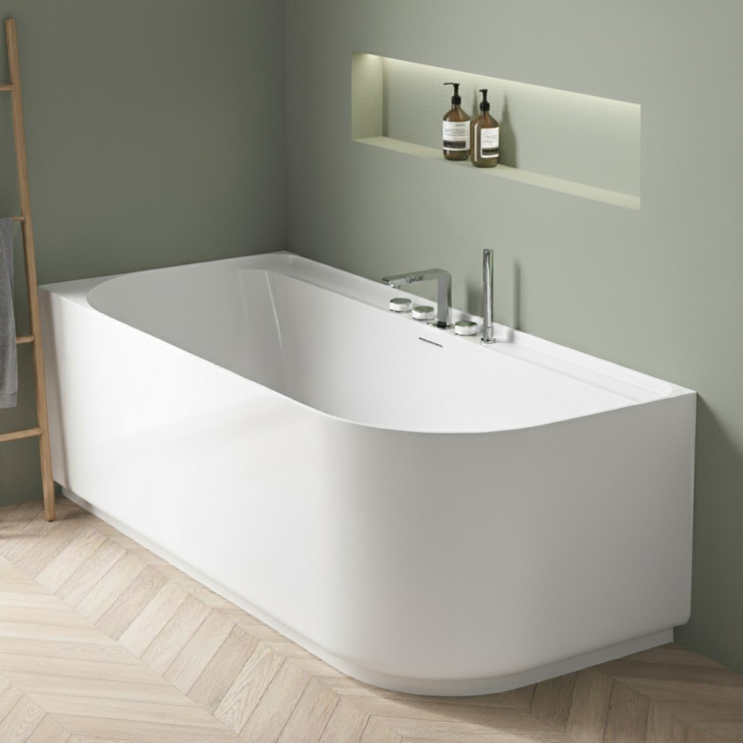 Baignoire semi-îlot blanche 170cm en acrylique Lucite® - Angle gauche - Livrée complète
