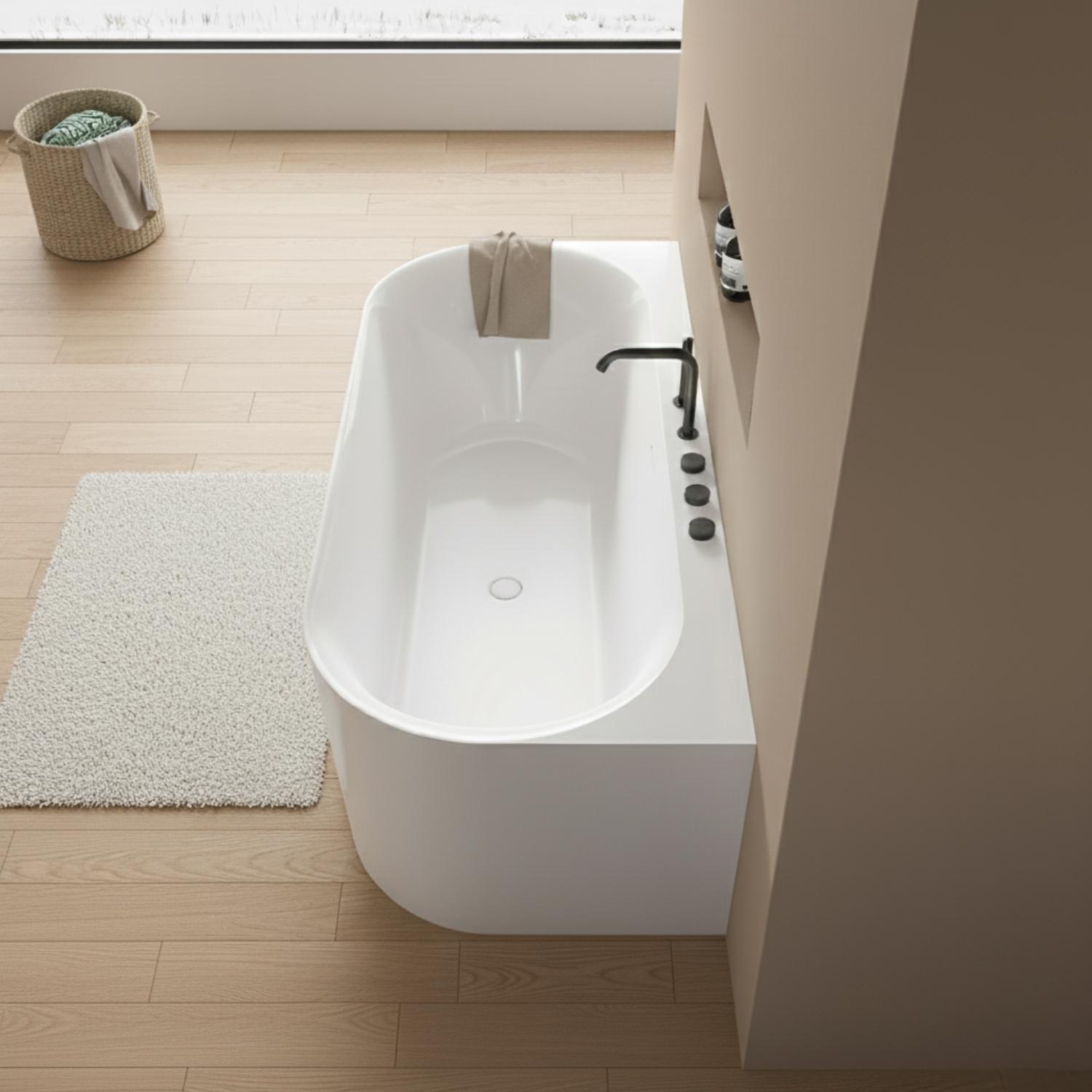 Baignoire murale blanche 170cm en acrylique Lucite® - Livrée complète
