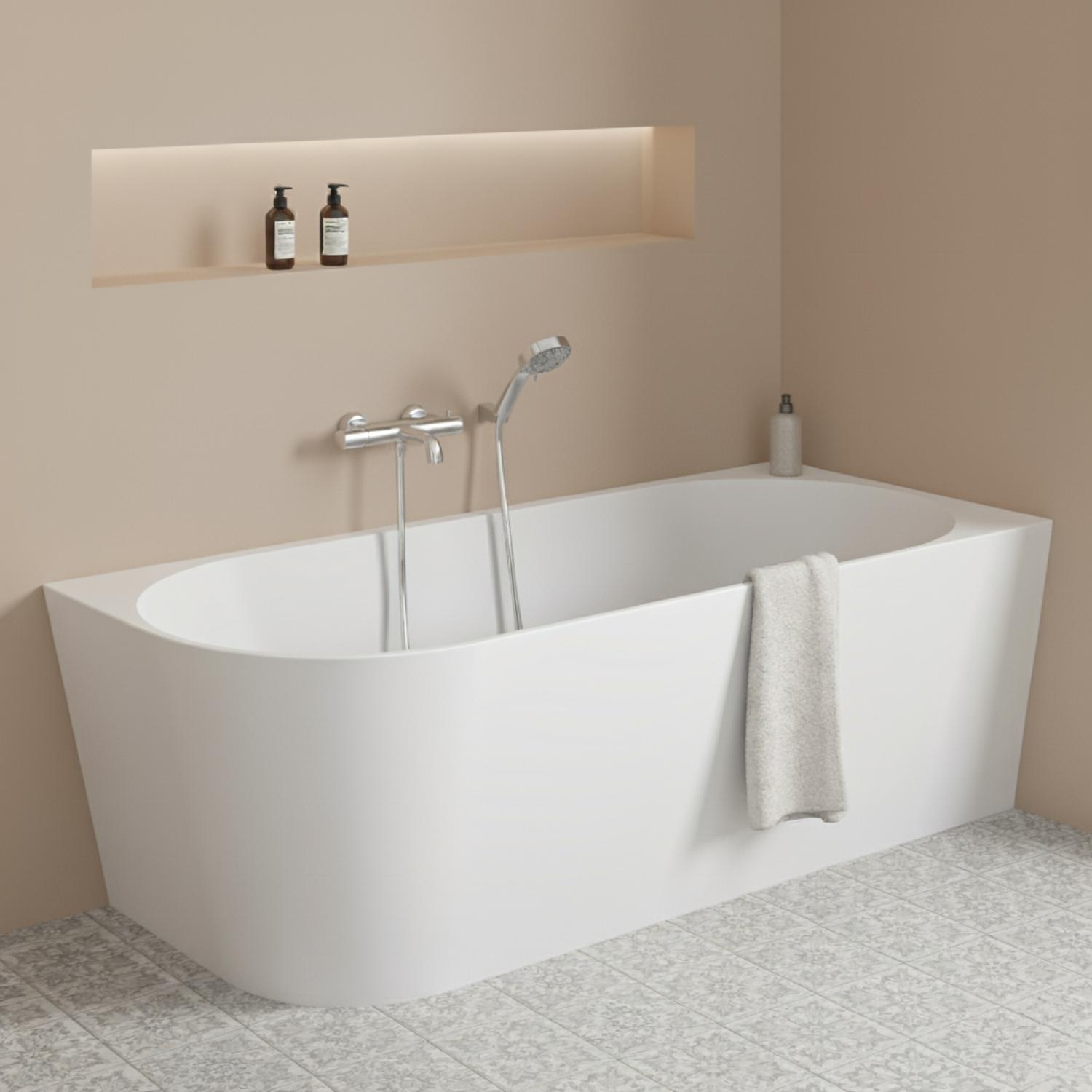 Baignoire semi-îlot en acrylique blanche 150cm - Angle droit