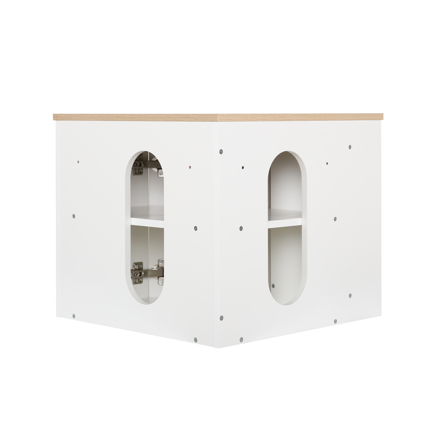 Ensemble meuble sous vasque d'angle avec vasque blanche et robinet chromé