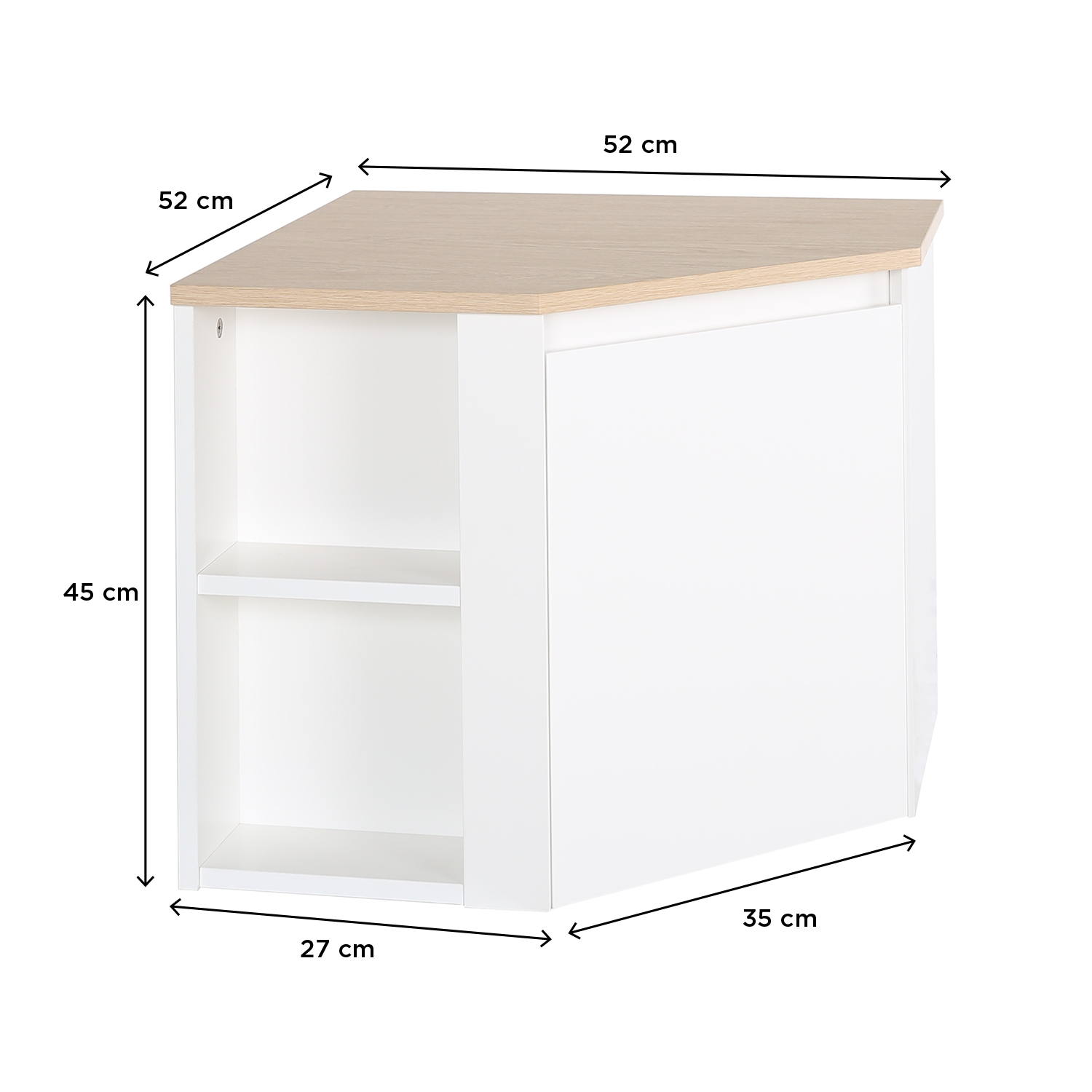 Meuble sous vasque d'angle suspendu 52cm - avec plan vasque décor chêne