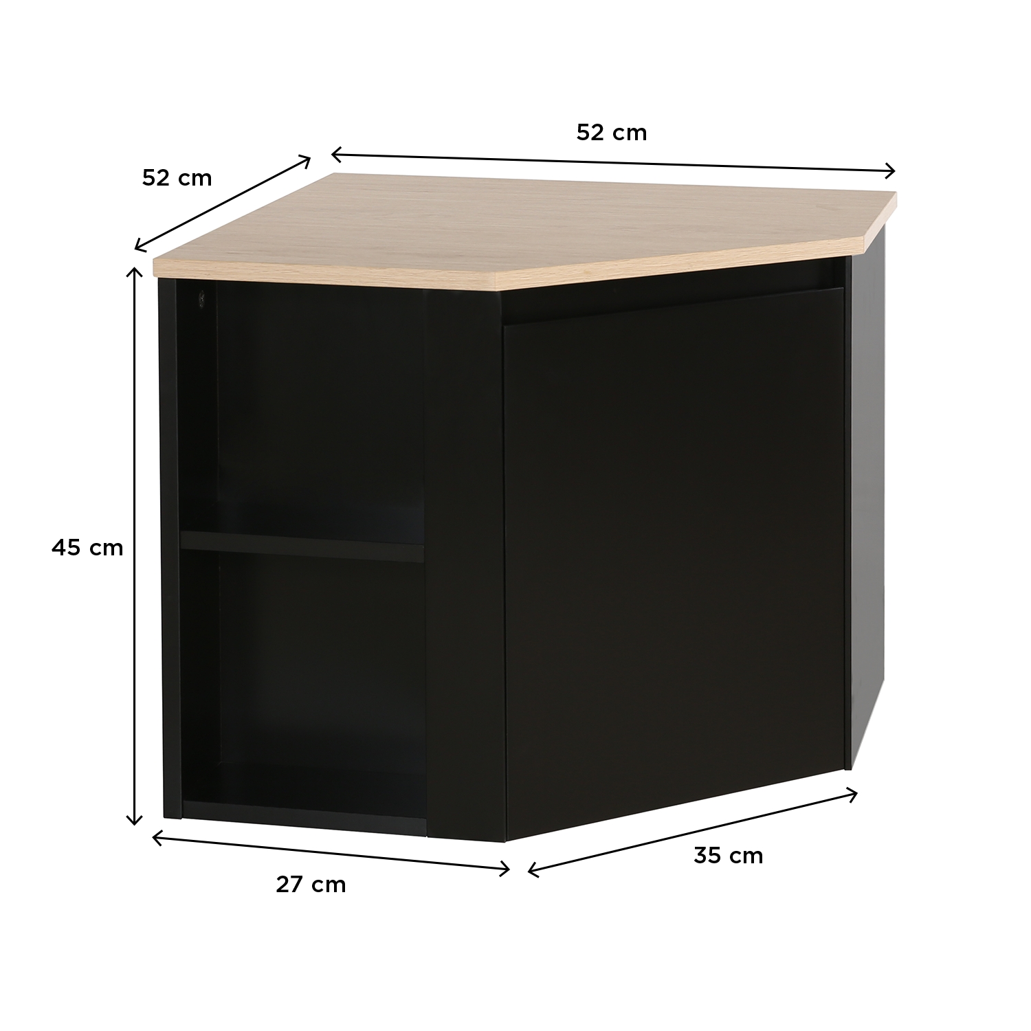 Meuble sous vasque d'angle suspendu 52cm - avec plan vasque décor chêne