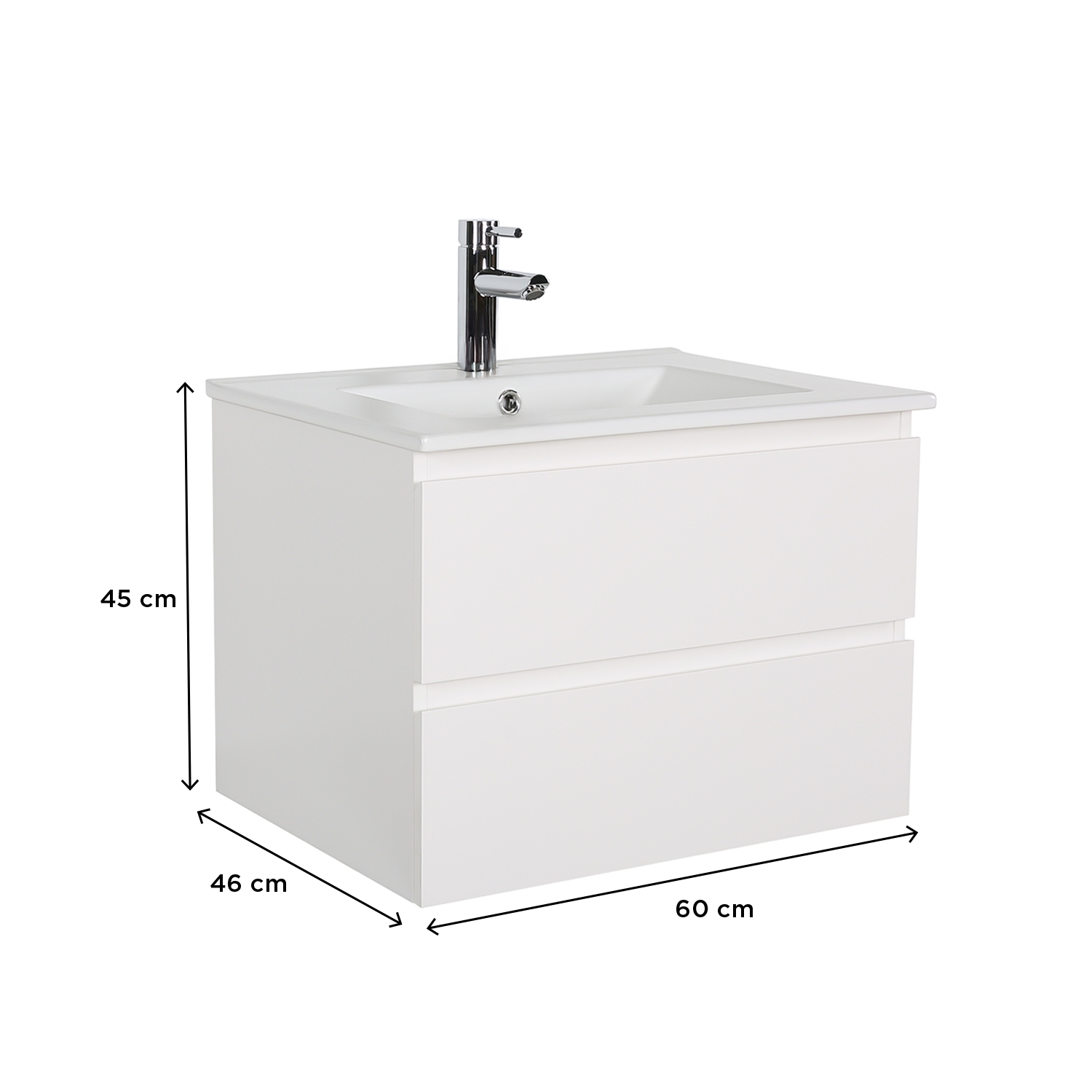 Meuble simple vasque suspendu 60cm - avec plan vasque céramique