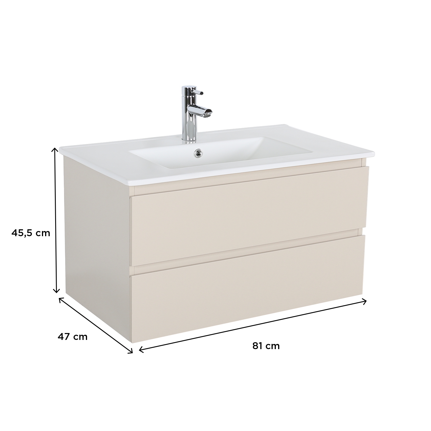 Meuble simple vasque suspendu 80cm - avec plan vasque céramique