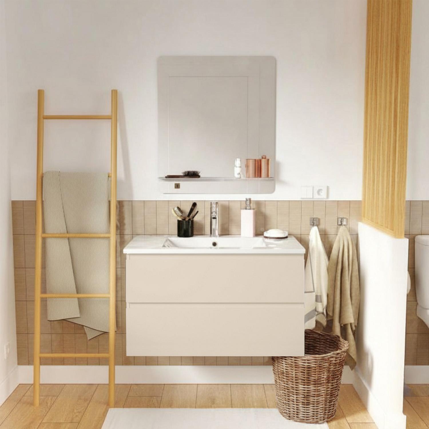 Meuble simple vasque suspendu 80cm - avec plan vasque céramique