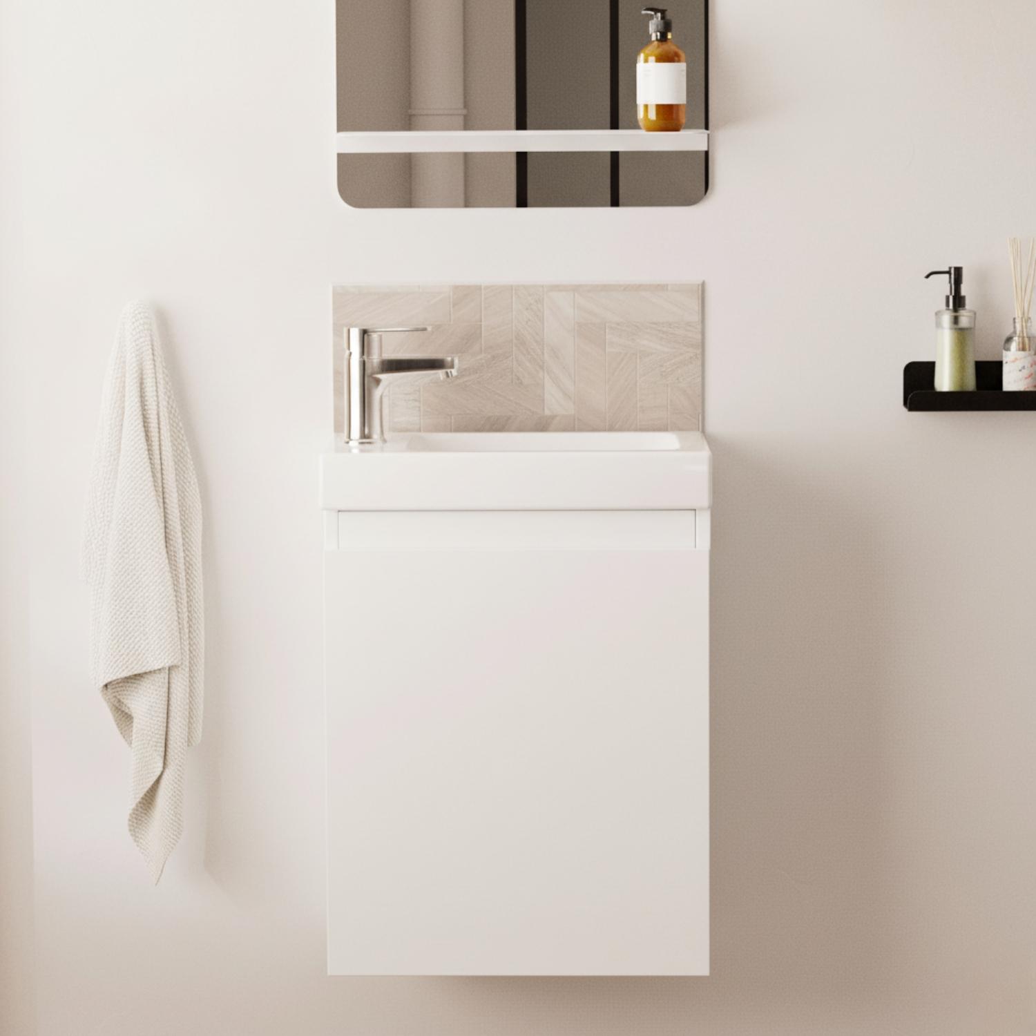 Meuble lave-mains suspendu avec vasque céramique