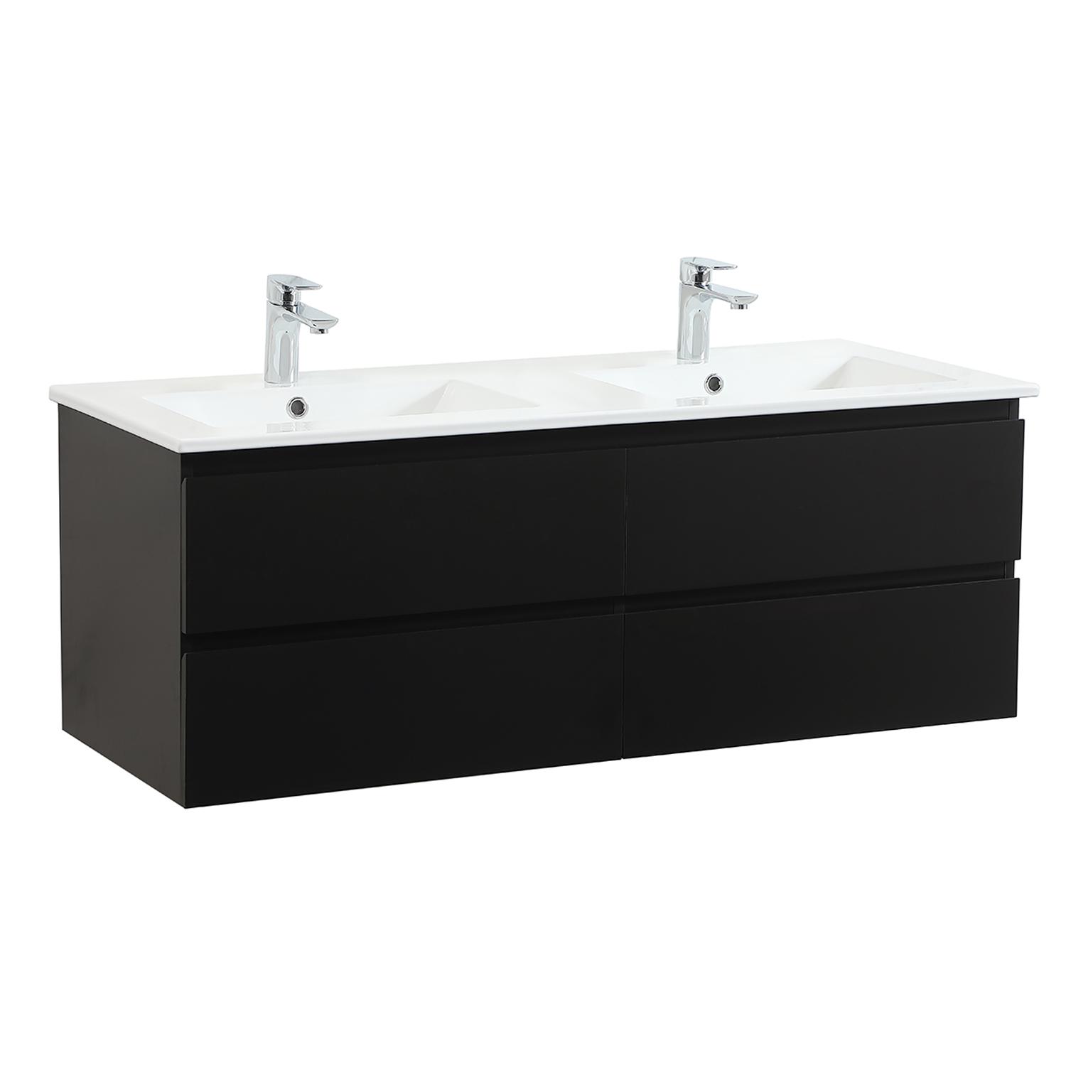 Ensemble double vasque 120cm avec plan céramique et robinets chromés