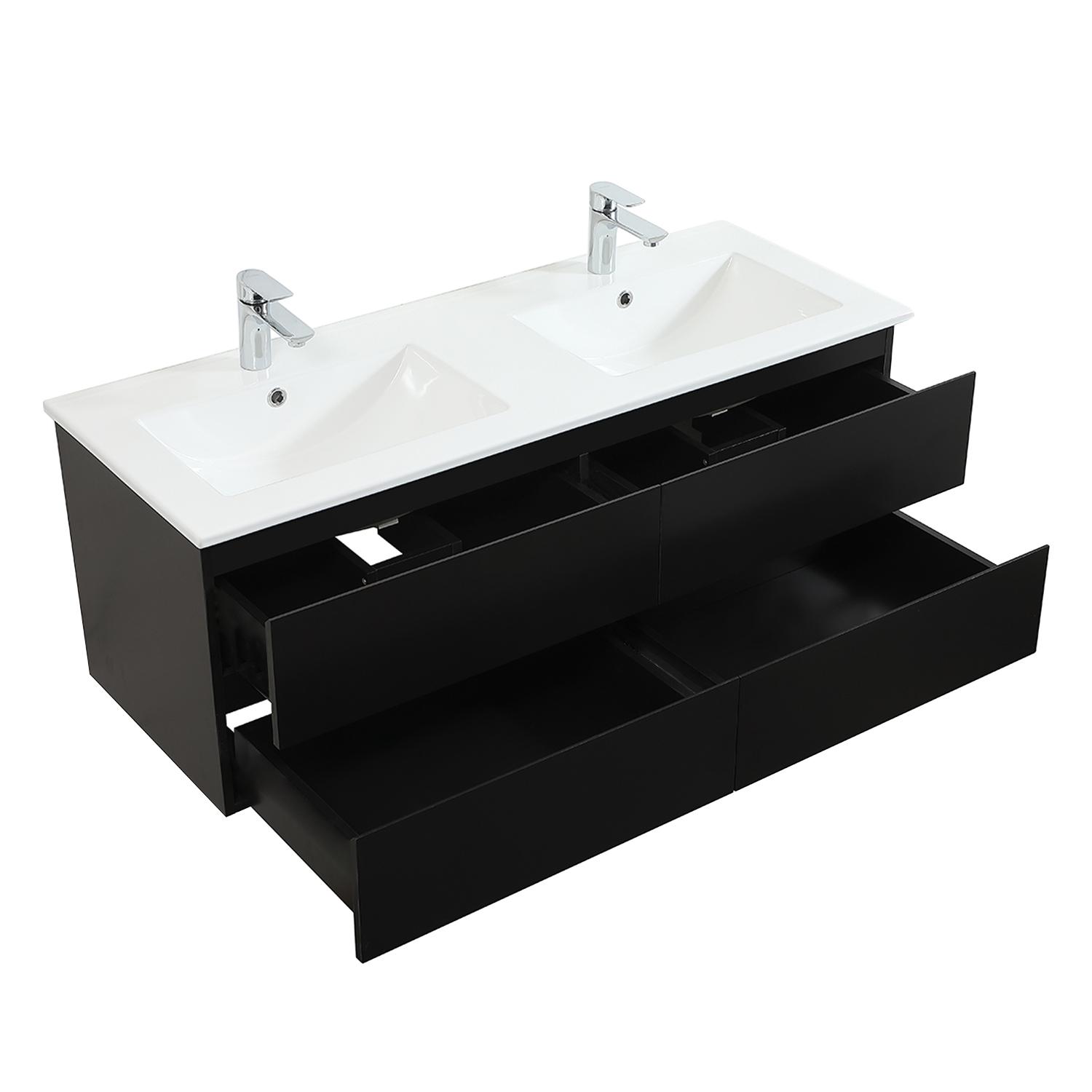 Ensemble double vasque 120cm avec plan céramique et robinets chromés