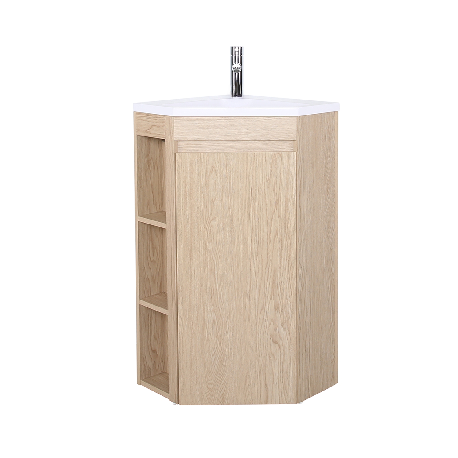 Ensemble meuble sous vasque d'angle sur pieds avec vasque en résine et robinet chromé