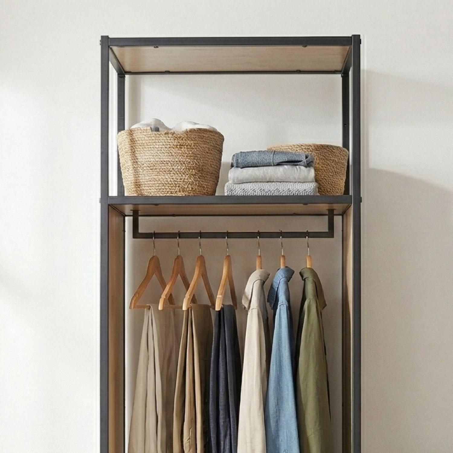 Portant vêtements en bois et métal gris 60x184,5cm