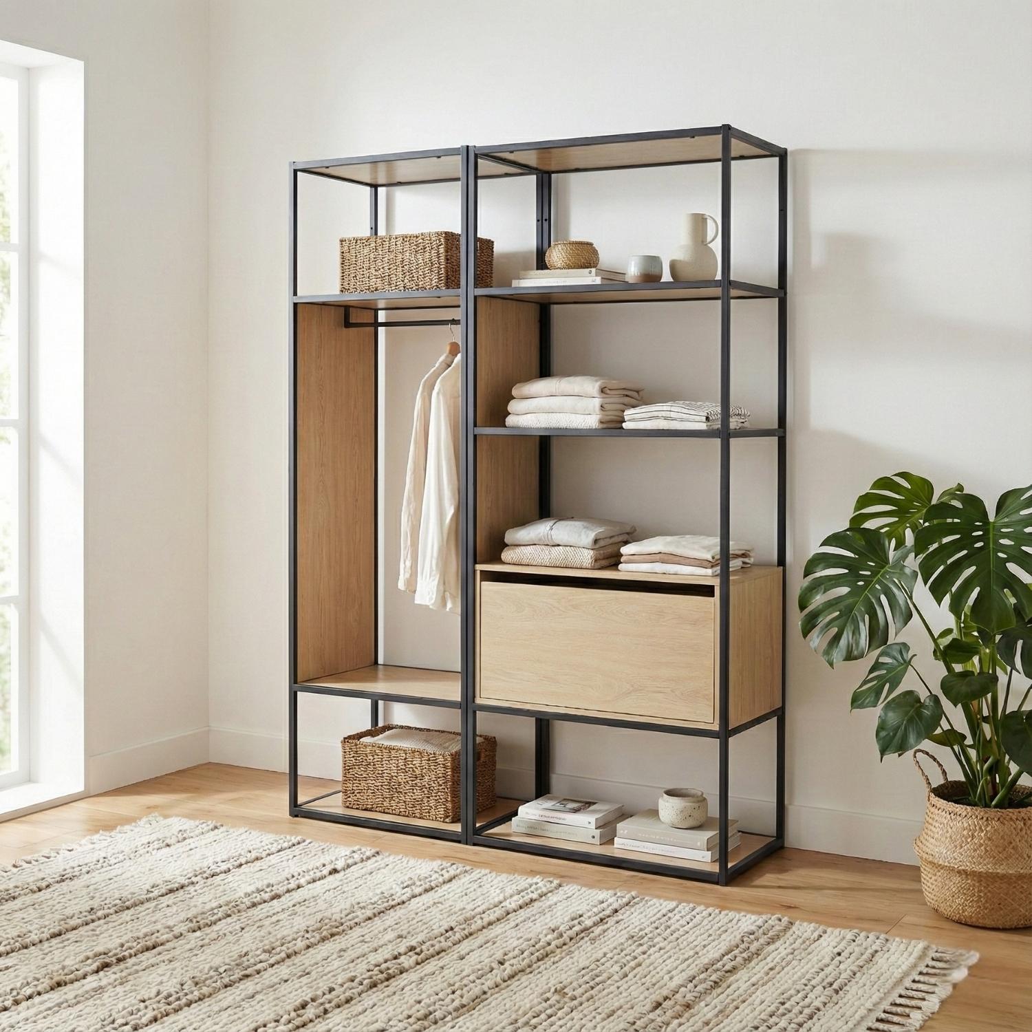 Lot de 2 portants vêtements en bois et métal gris 140x184.5cm
