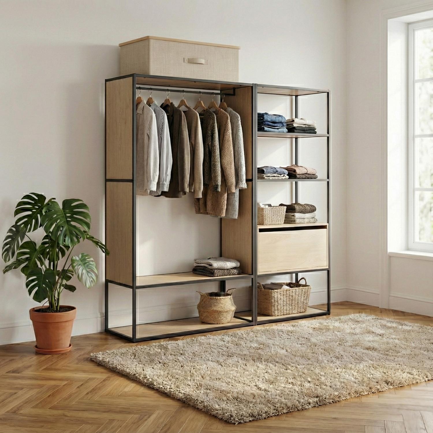 Lot de 2 portants vêtements en bois et métal gris 190x184.5cm