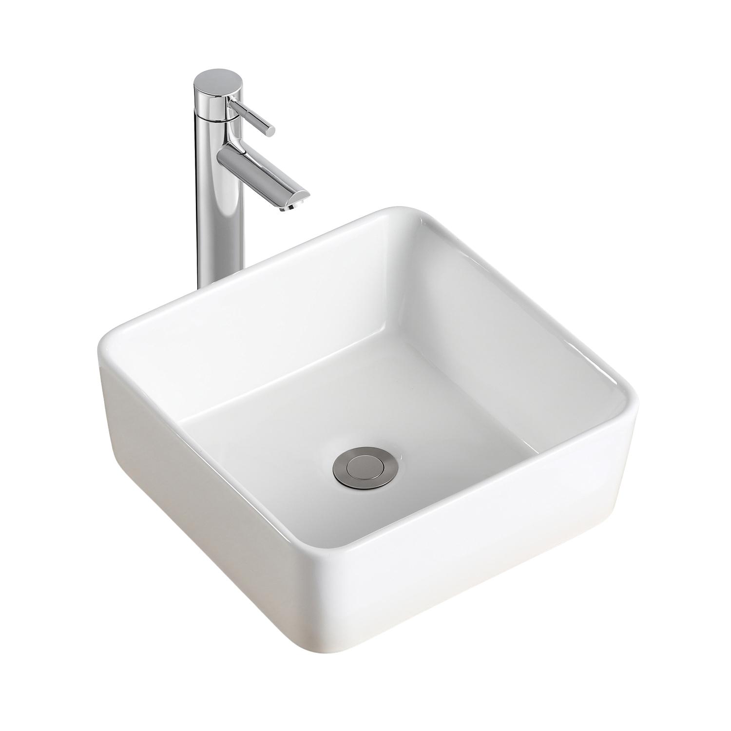 Vasque à poser carrée en céramique blanche 37cm