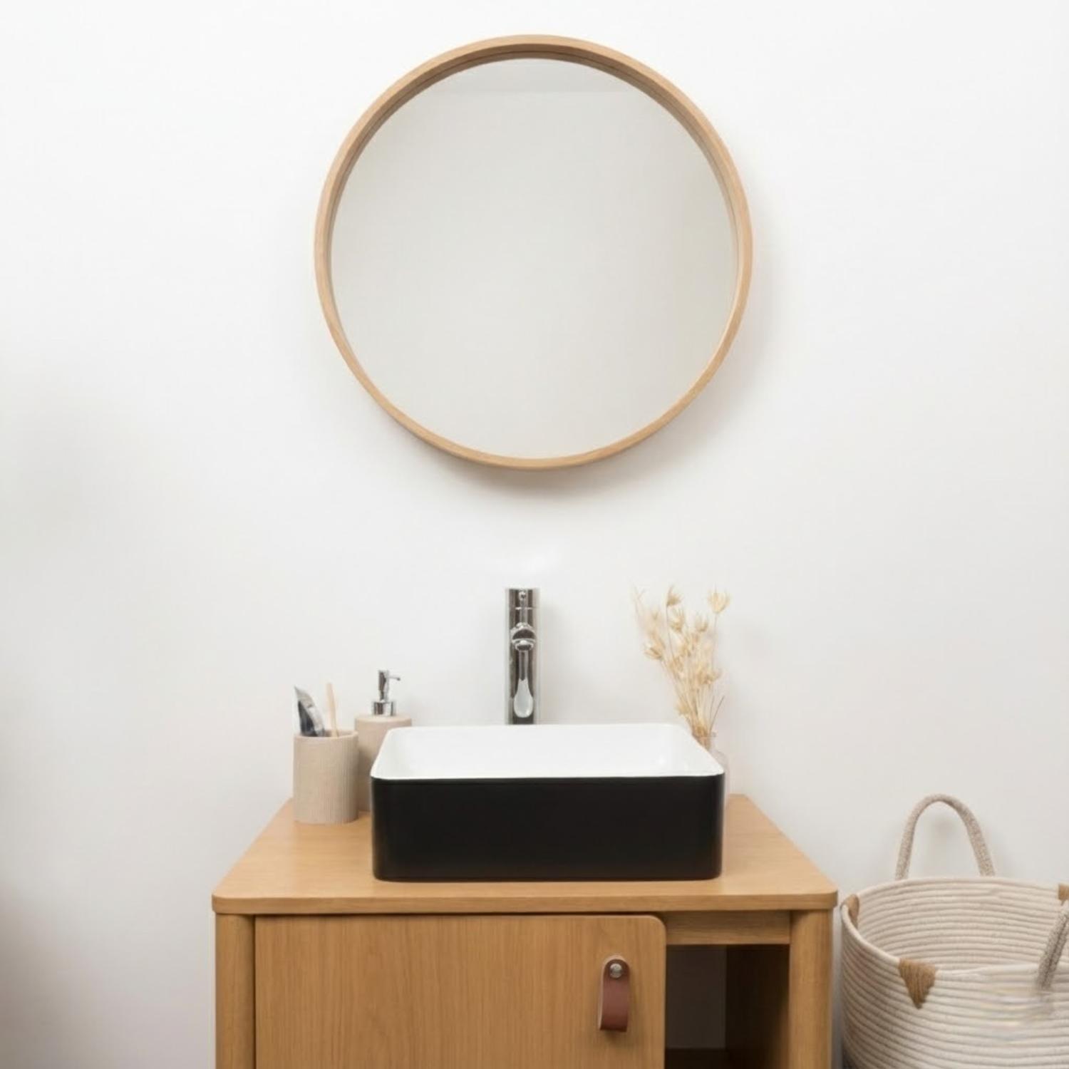 Vasque à poser carrée en céramique bicolore noir et blanc 36cm